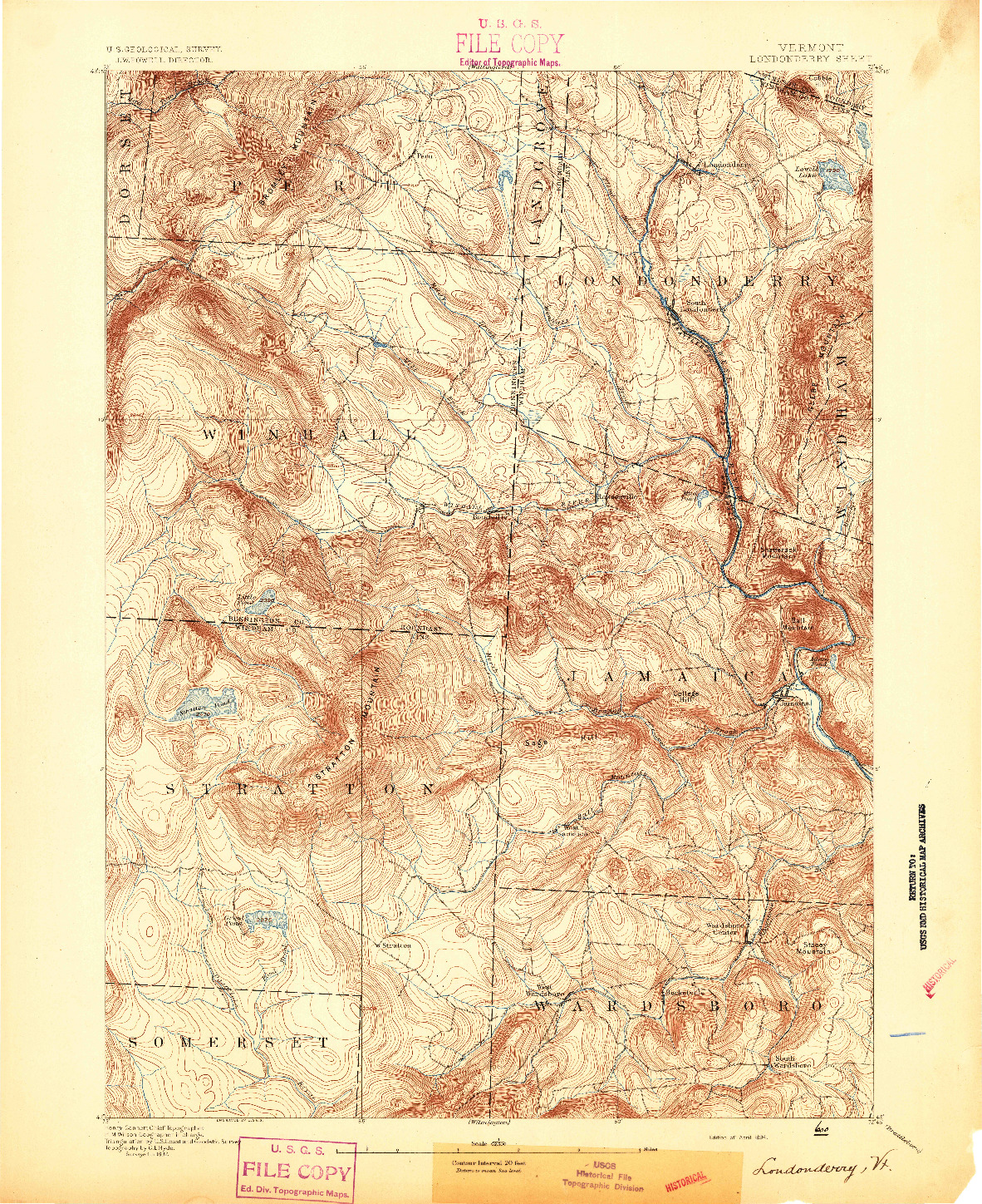 USGS 1:62500-SCALE QUADRANGLE FOR LONDONDERRY, VT 1894