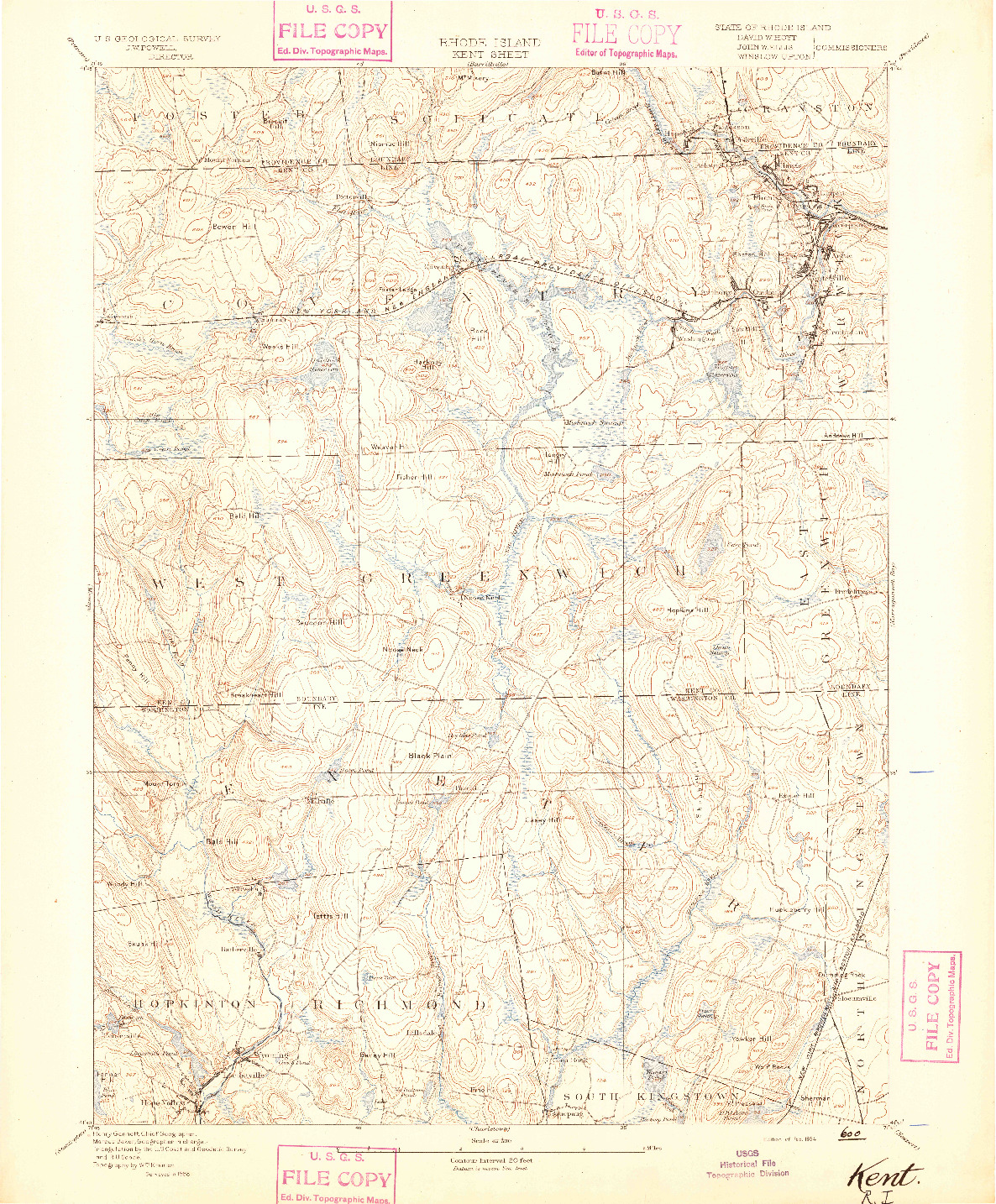 USGS 1:62500-SCALE QUADRANGLE FOR KENT, RI 1894