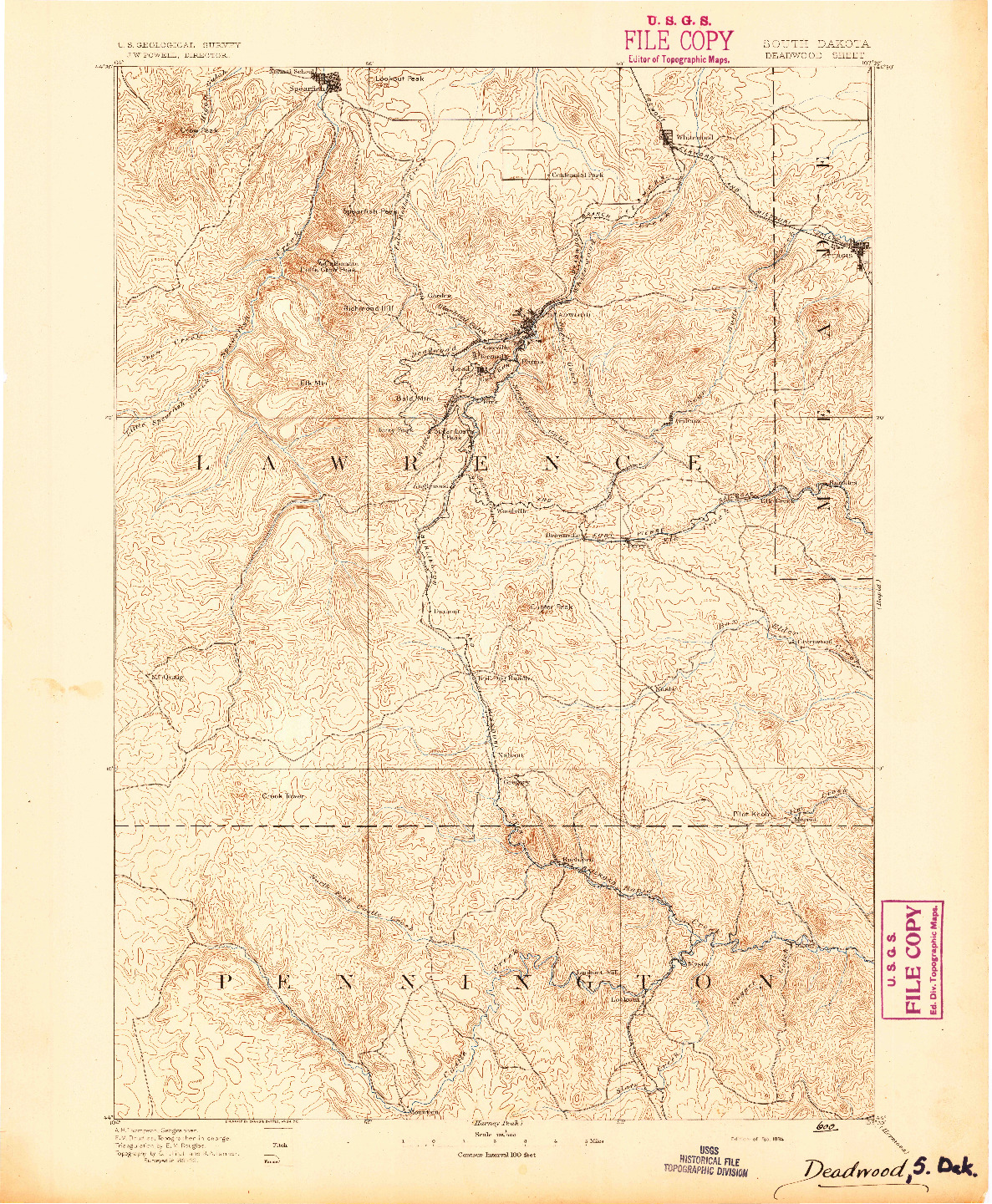 USGS 1:125000-SCALE QUADRANGLE FOR DEADWOOD, SD 1894