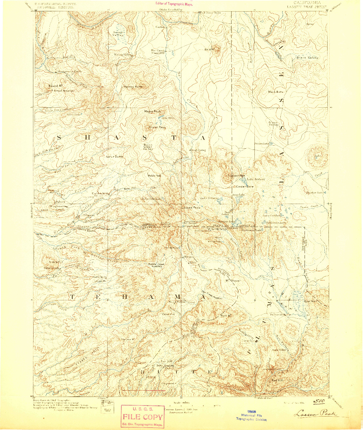 USGS 1:250000-SCALE QUADRANGLE FOR LASSEN PEAK, CA 1894