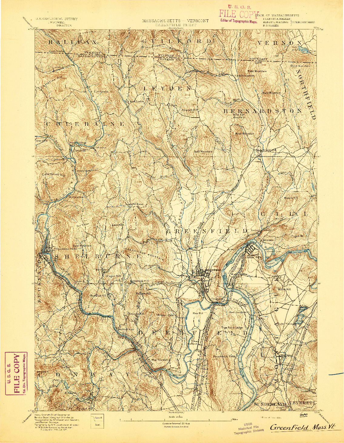 USGS 1:62500-SCALE QUADRANGLE FOR GREENFIELD, MA 1894