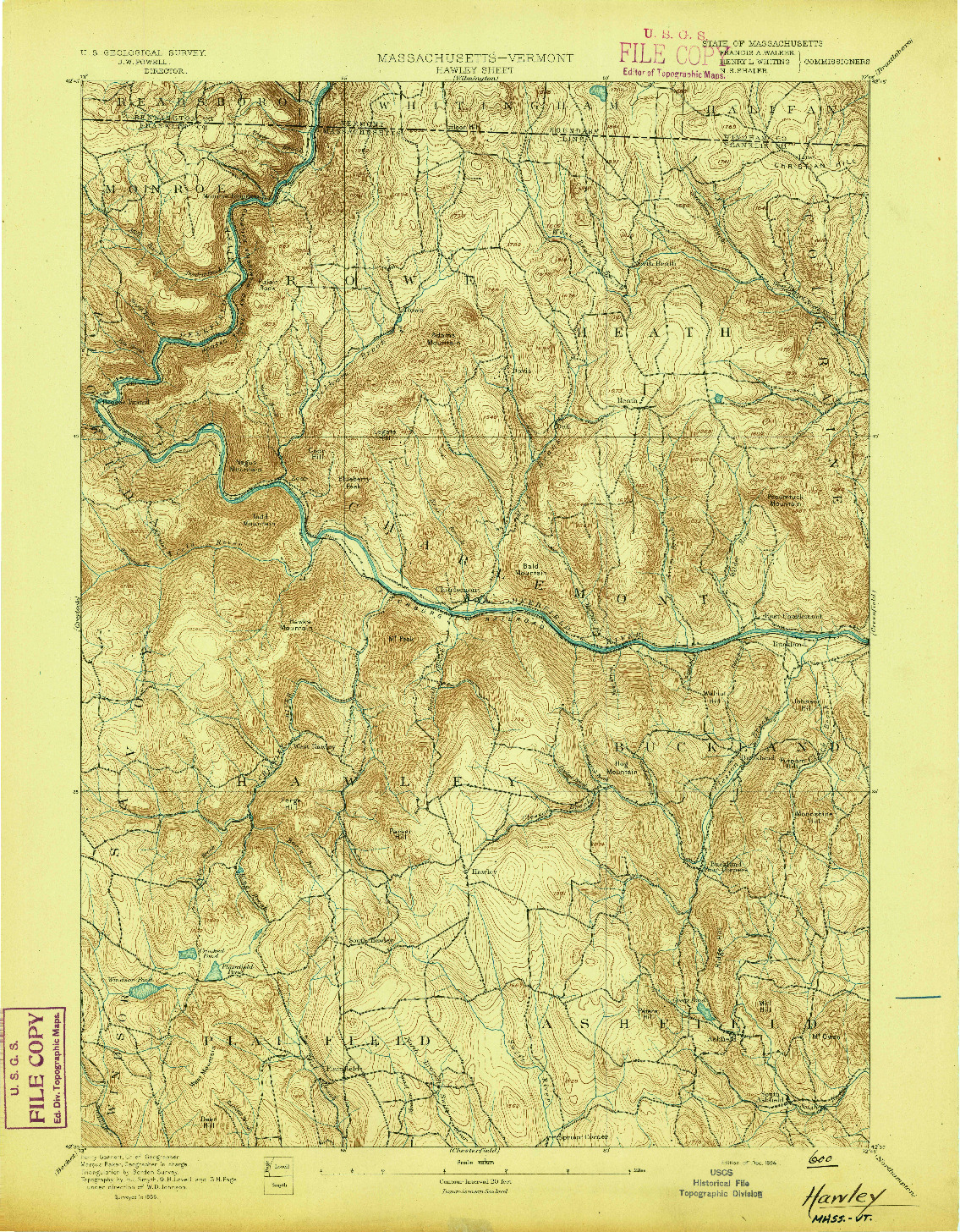 USGS 1:62500-SCALE QUADRANGLE FOR HAWLEY, MA 1894