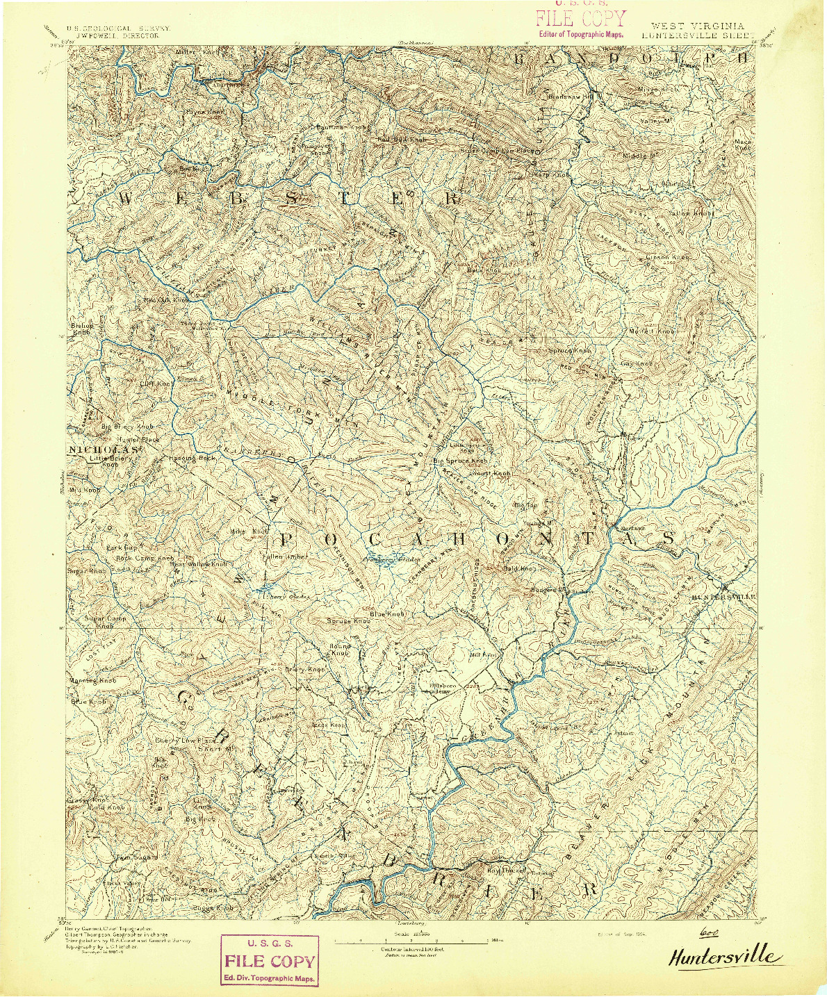 USGS 1:125000-SCALE QUADRANGLE FOR HUNTERSVILLE, WV 1894