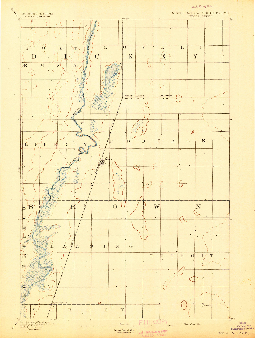 USGS 1:62500-SCALE QUADRANGLE FOR HECLA, ND 1894