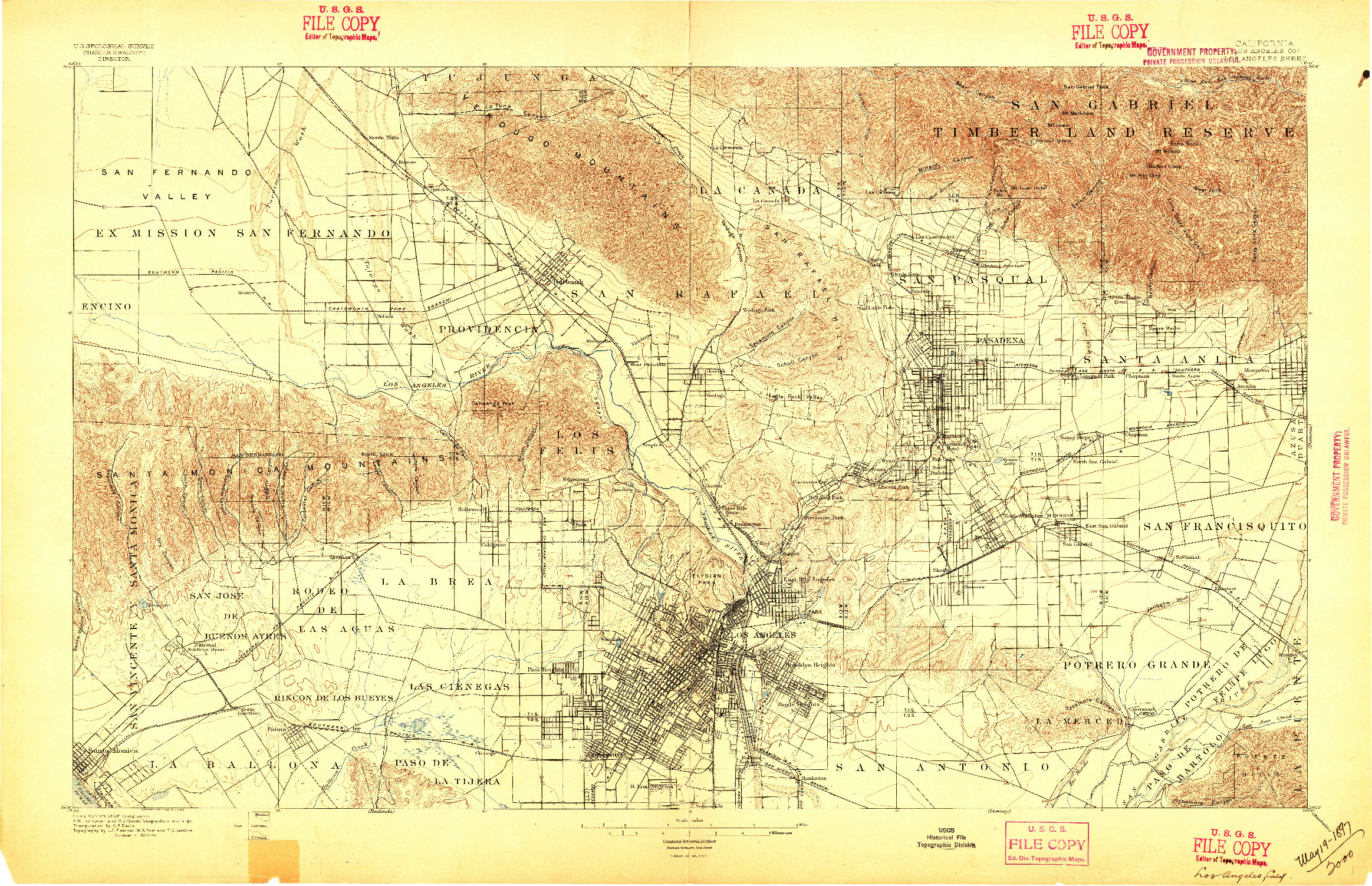 USGS 1:62500-SCALE QUADRANGLE FOR LOS ANGELES, CA 1894
