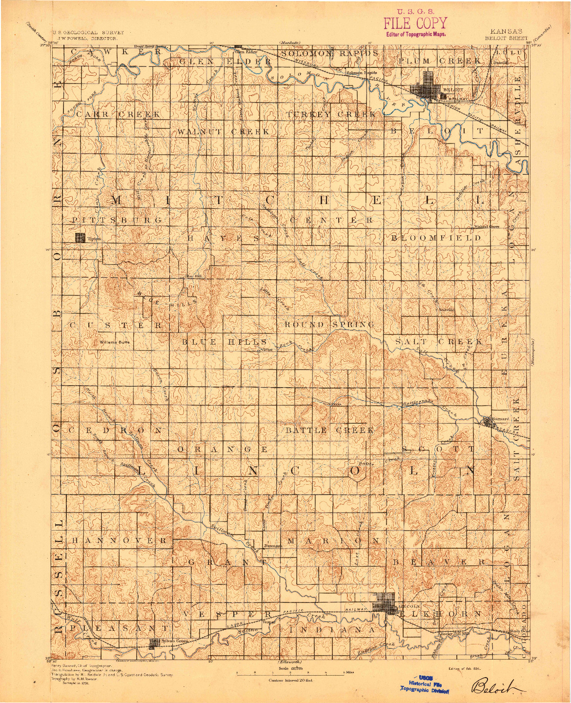 USGS 1:125000-SCALE QUADRANGLE FOR BELOIT, KS 1894