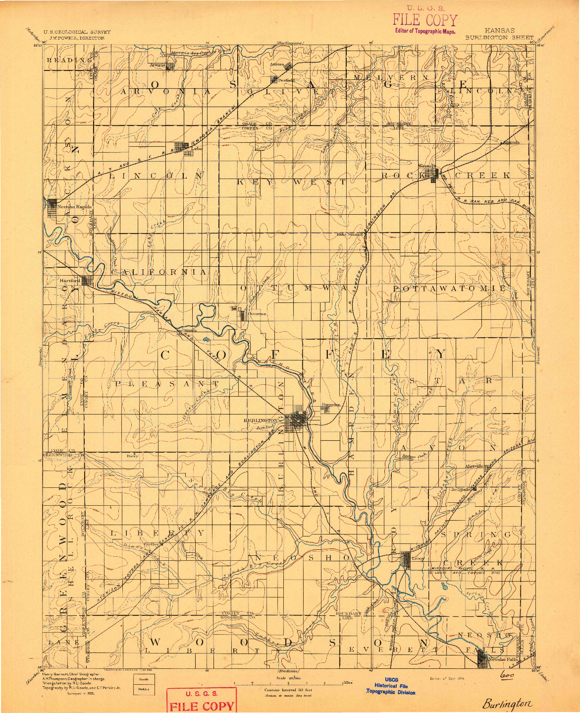 USGS 1:125000-SCALE QUADRANGLE FOR BURLINGTON, KS 1894