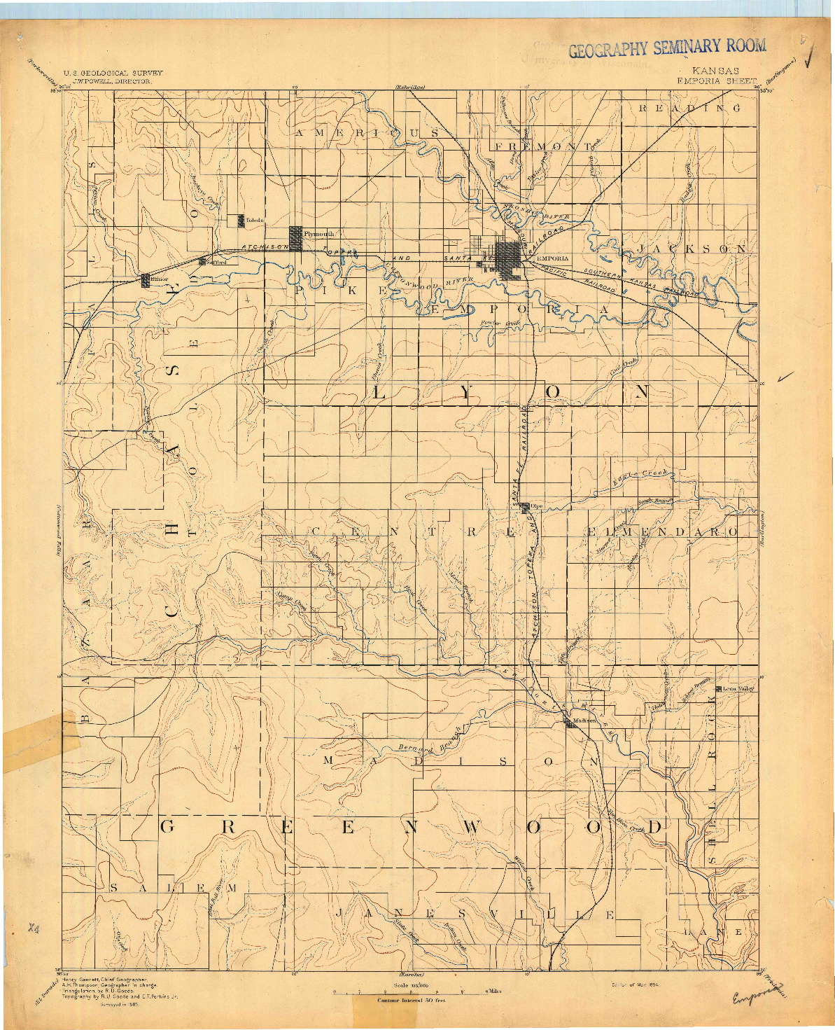 USGS 1:125000-SCALE QUADRANGLE FOR EMPORIA, KS 1894