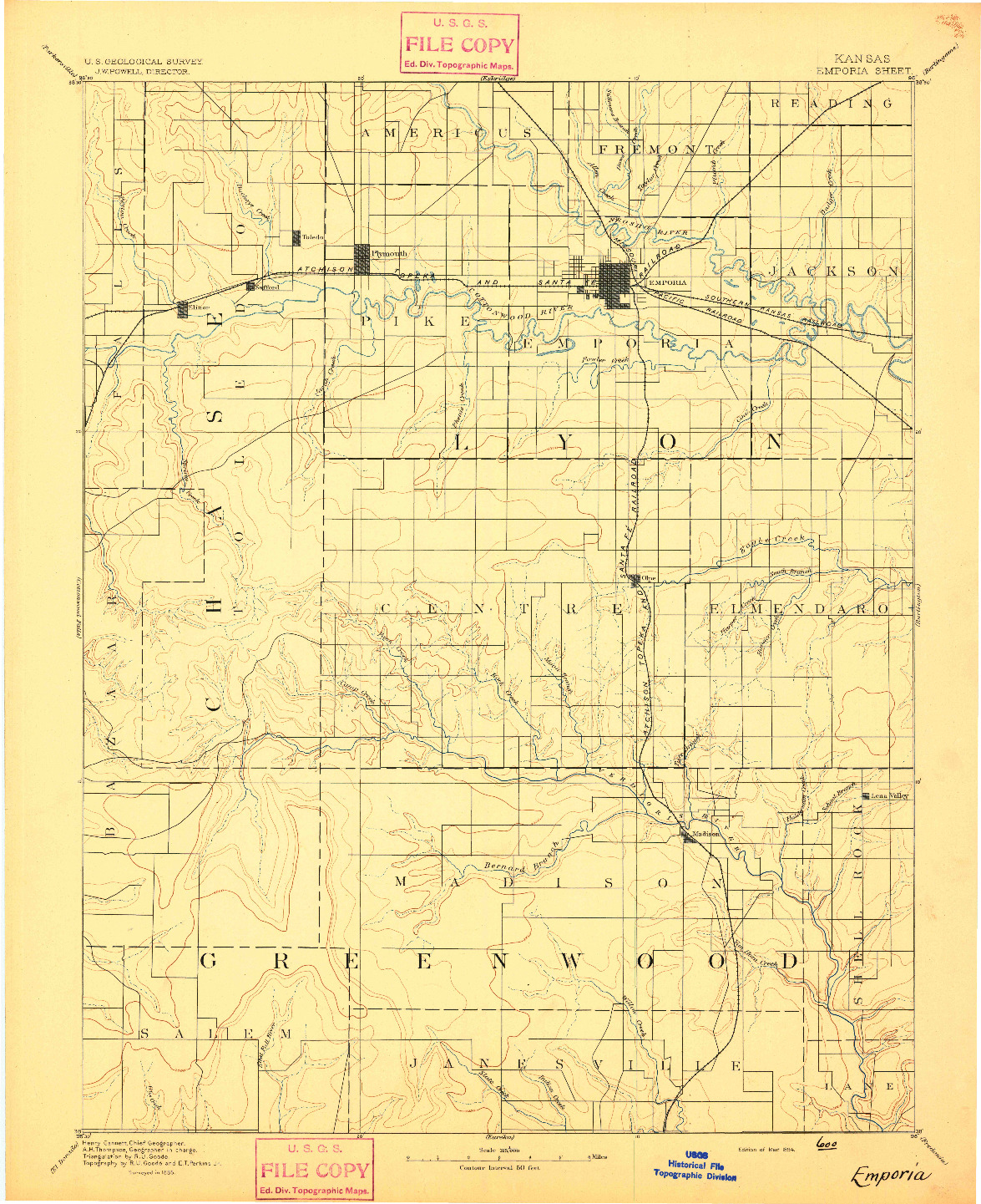USGS 1:125000-SCALE QUADRANGLE FOR EMPORIA, KS 1894