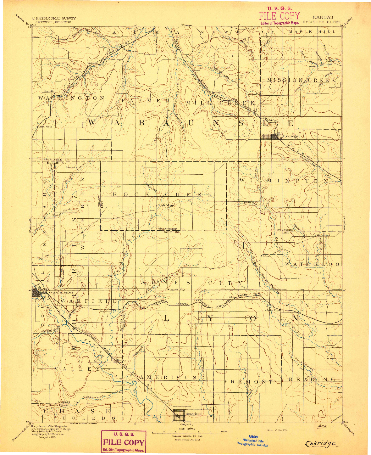 USGS 1:125000-SCALE QUADRANGLE FOR ESKRIDGE, KS 1894