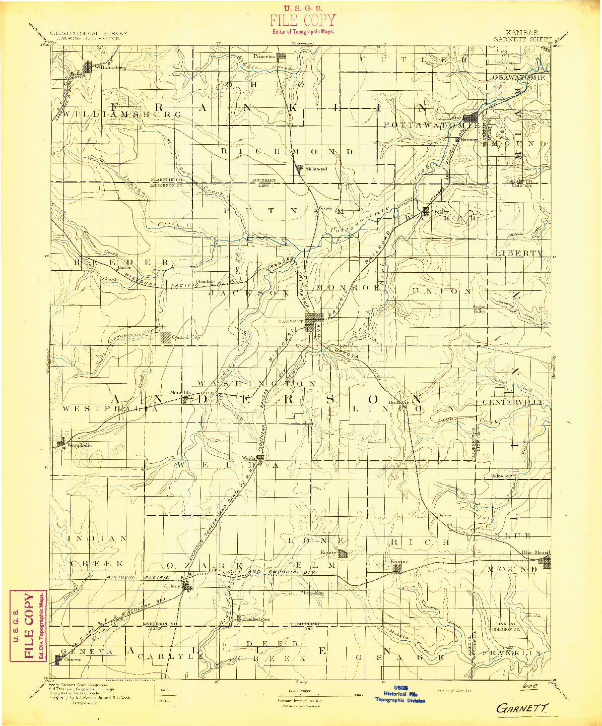 USGS 1:125000-SCALE QUADRANGLE FOR GARNETT, KS 1894