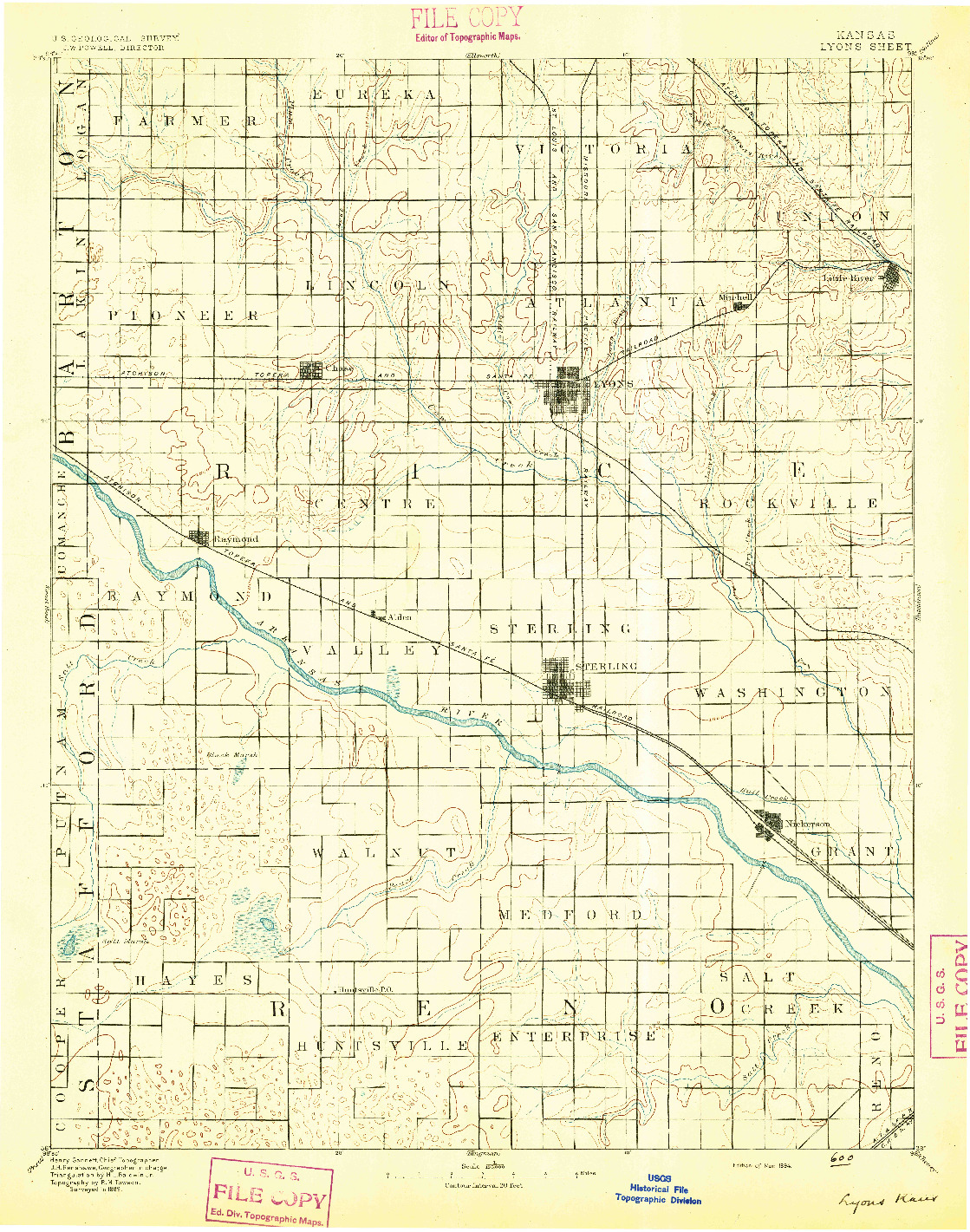 USGS 1:125000-SCALE QUADRANGLE FOR LYONS, KS 1894