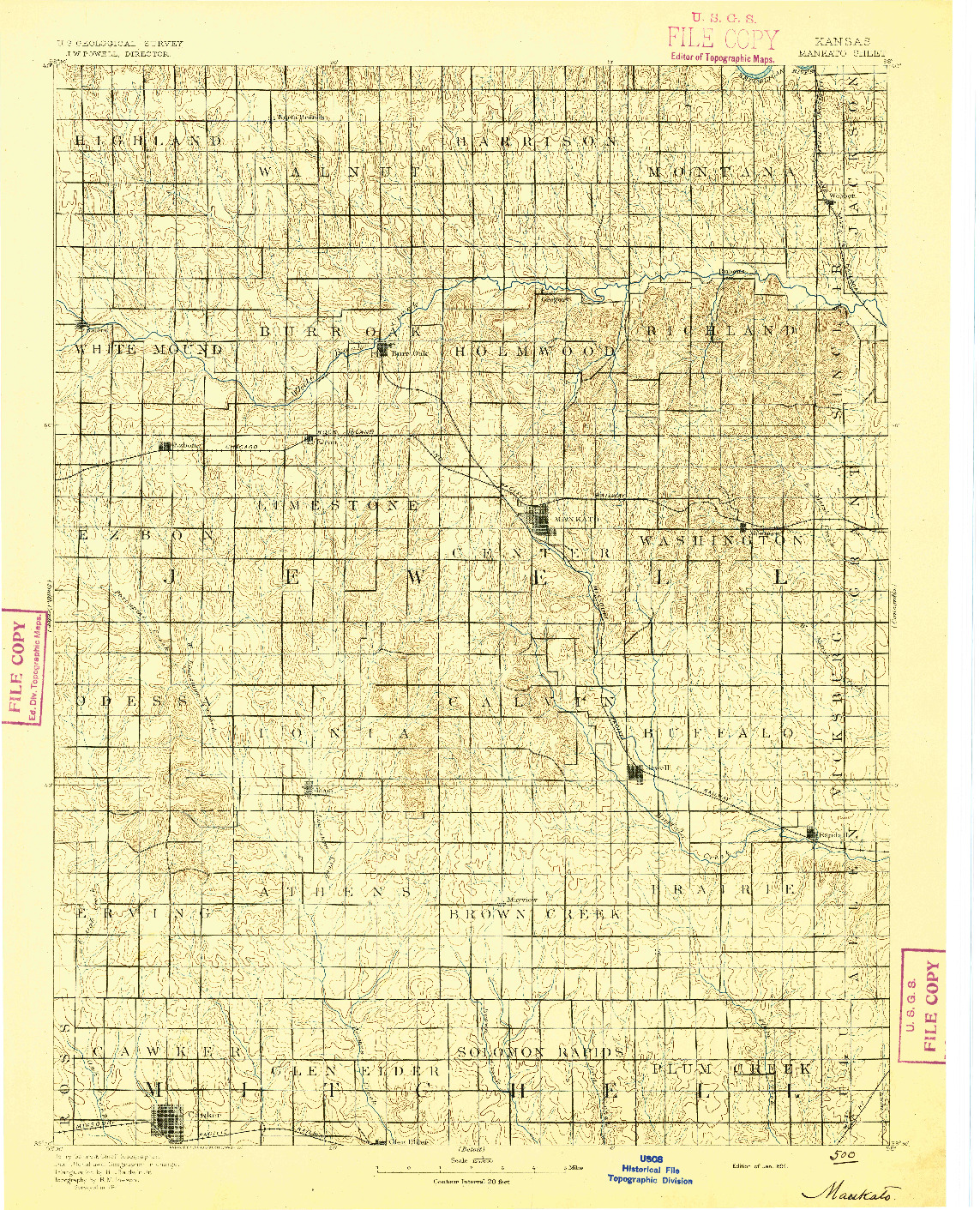 USGS 1:125000-SCALE QUADRANGLE FOR MANKATO, KS 1894