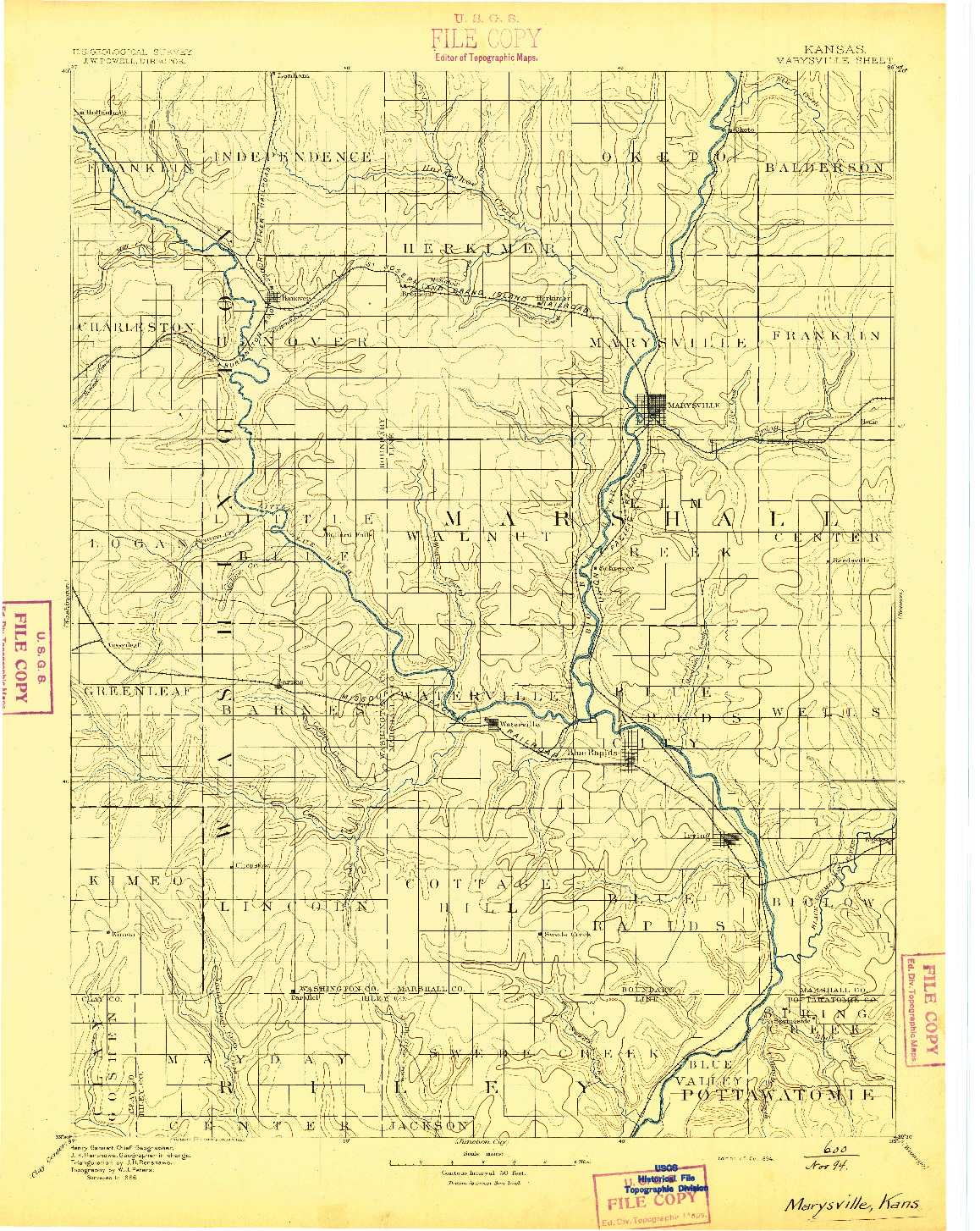 USGS 1:125000-SCALE QUADRANGLE FOR MARYSVILLE, KS 1894