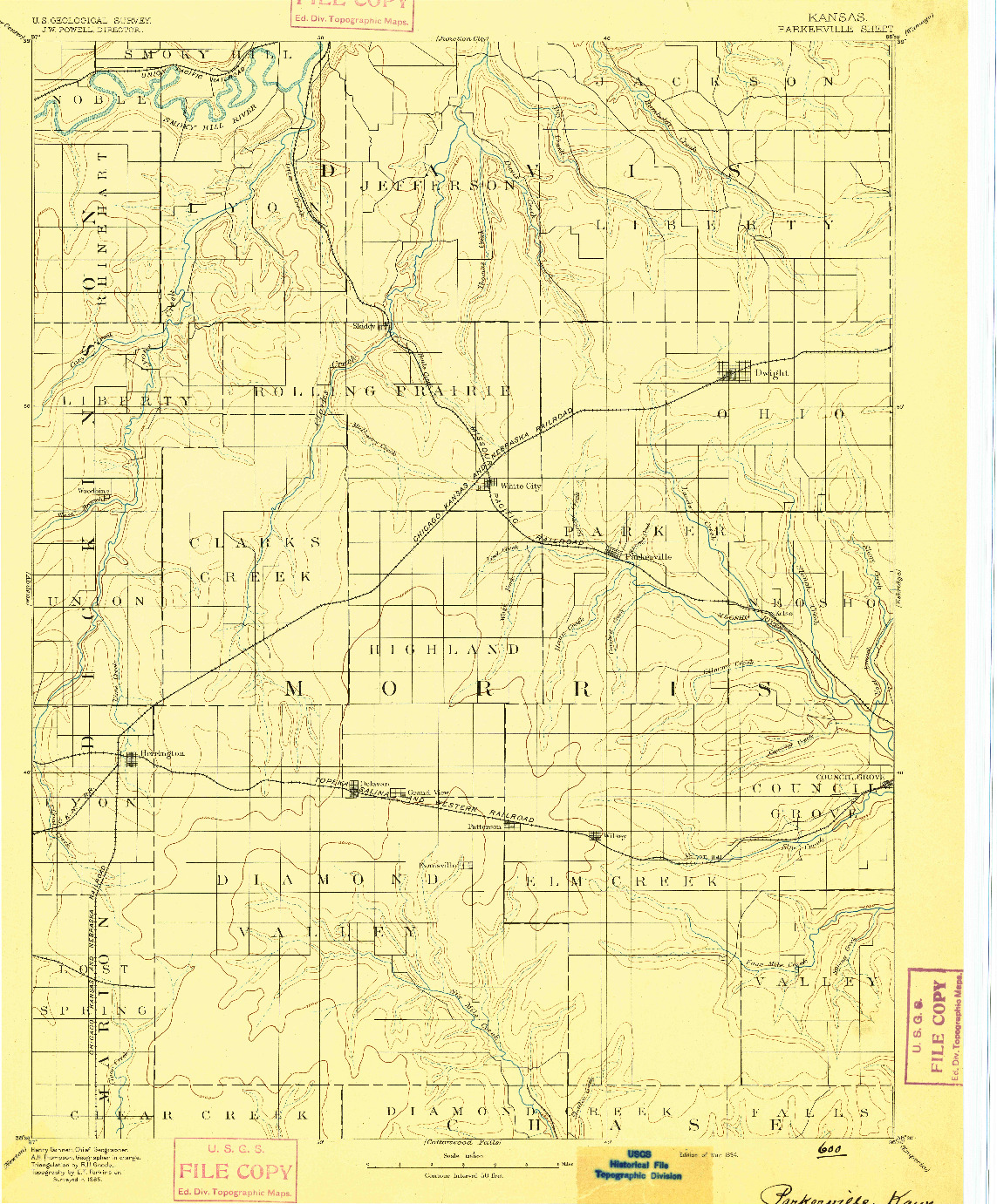 USGS 1:125000-SCALE QUADRANGLE FOR PARKERVILLE, KS 1894