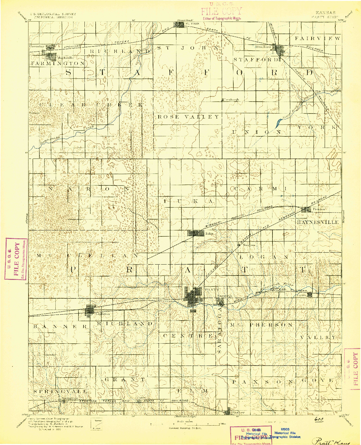 USGS 1:125000-SCALE QUADRANGLE FOR PRATT, KS 1894