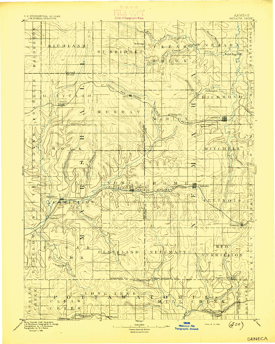 USGS 1:125000-SCALE QUADRANGLE FOR SENECA, KS 1894