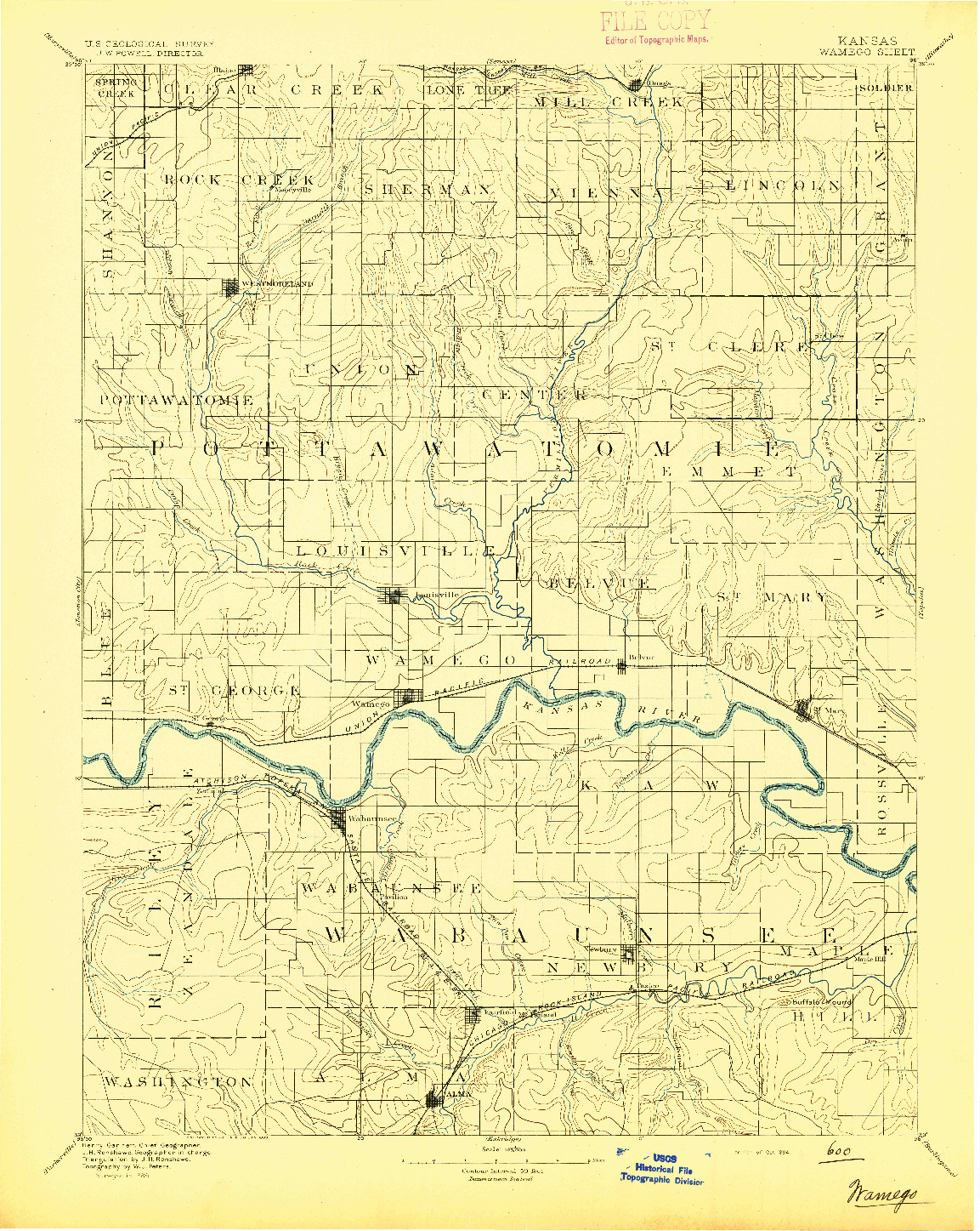 USGS 1:125000-SCALE QUADRANGLE FOR WAMEGO, KS 1894