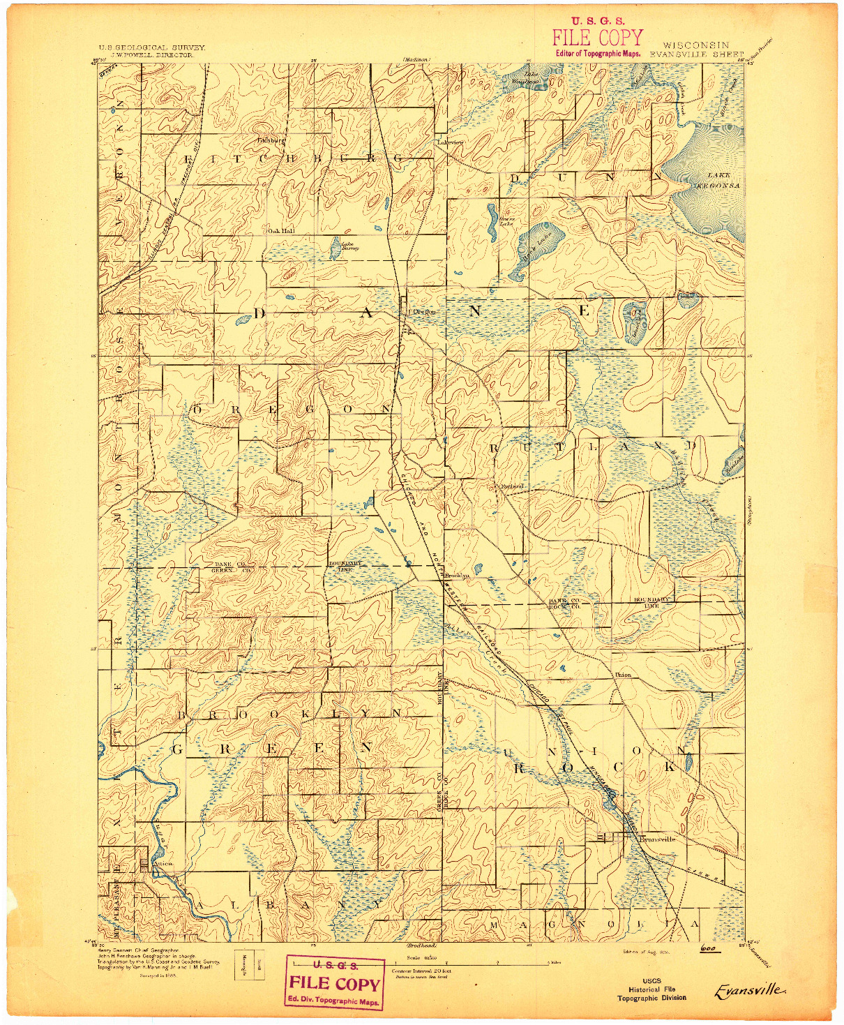 USGS 1:62500-SCALE QUADRANGLE FOR EVANSVILLE, WI 1894