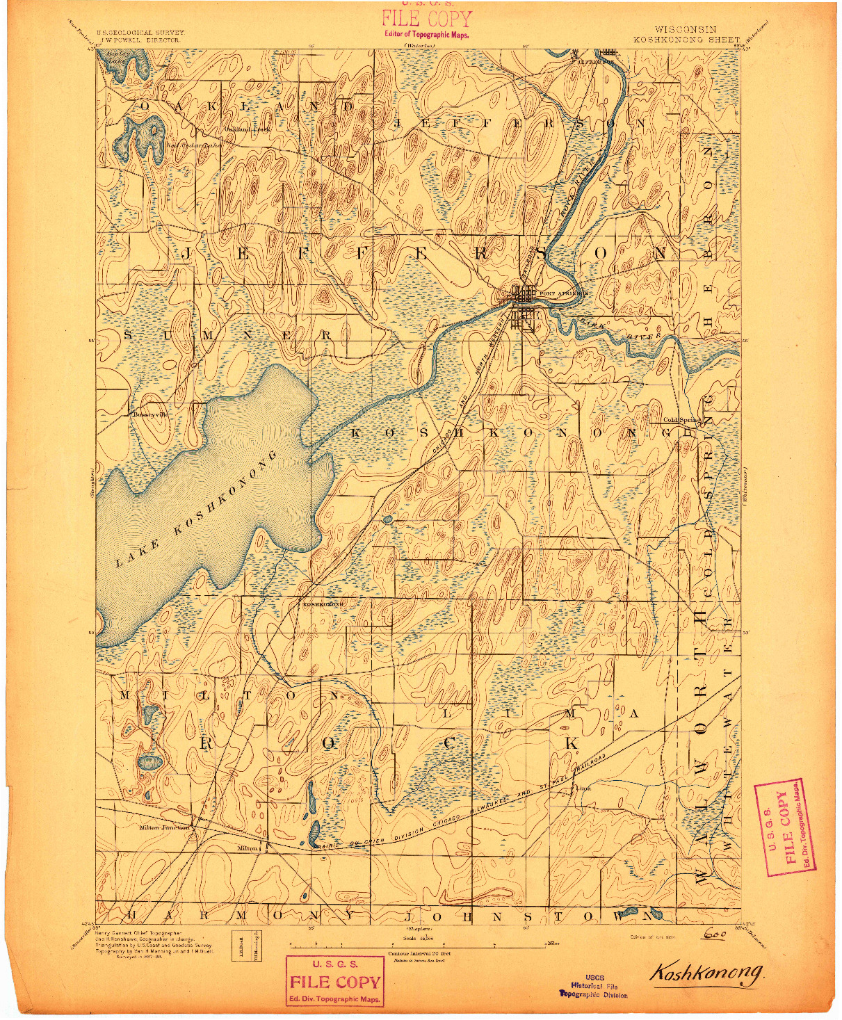 USGS 1:62500-SCALE QUADRANGLE FOR KOSHKONONG, WI 1894