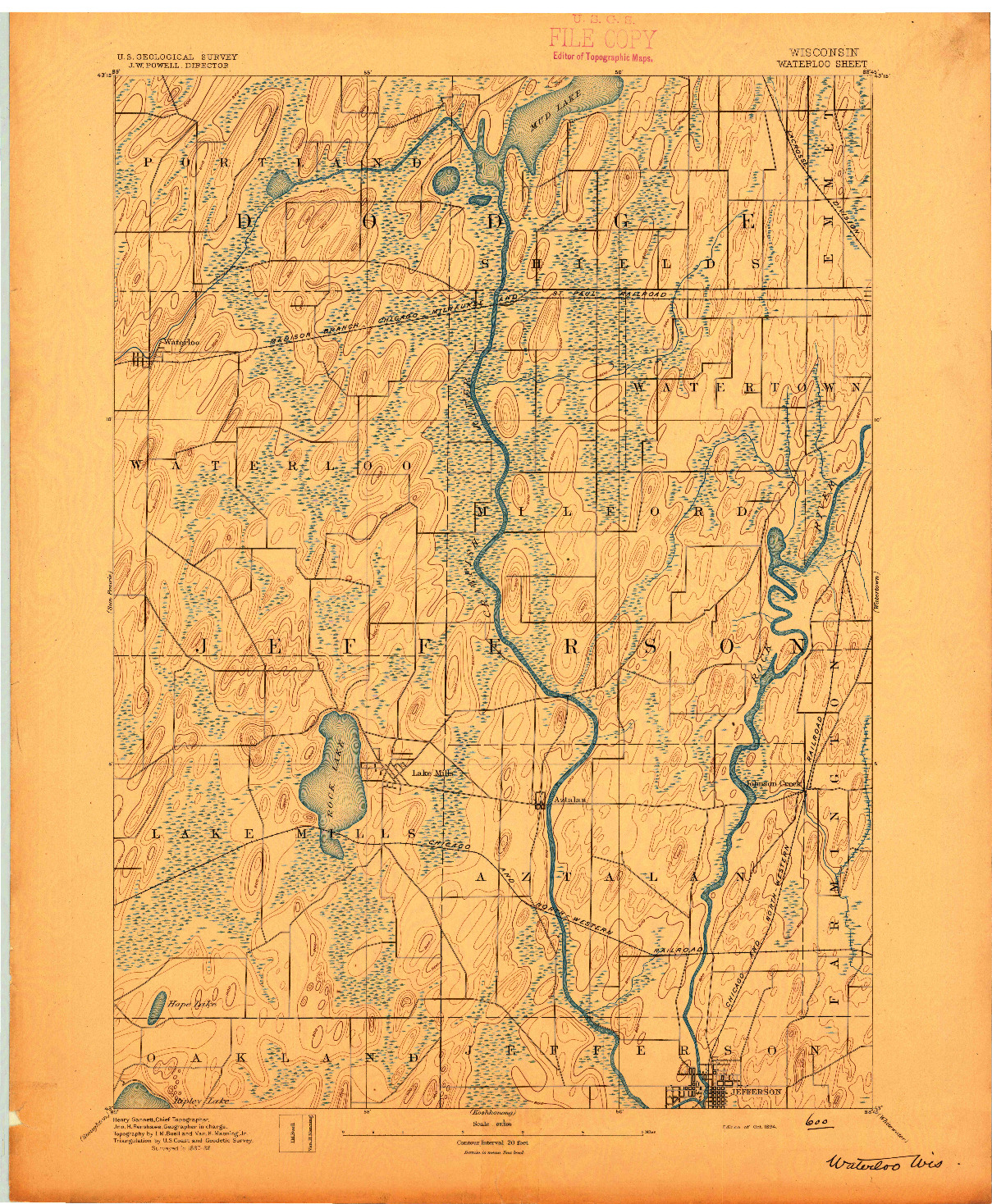 USGS 1:62500-SCALE QUADRANGLE FOR WATERLOO, WI 1894