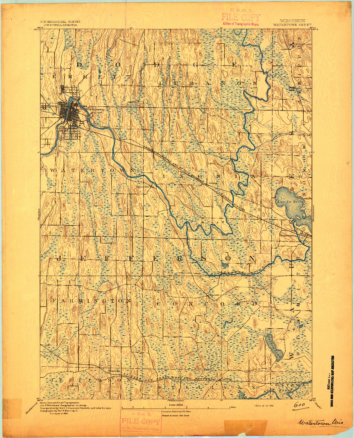 USGS 1:62500-SCALE QUADRANGLE FOR WATERTOWN, WI 1894