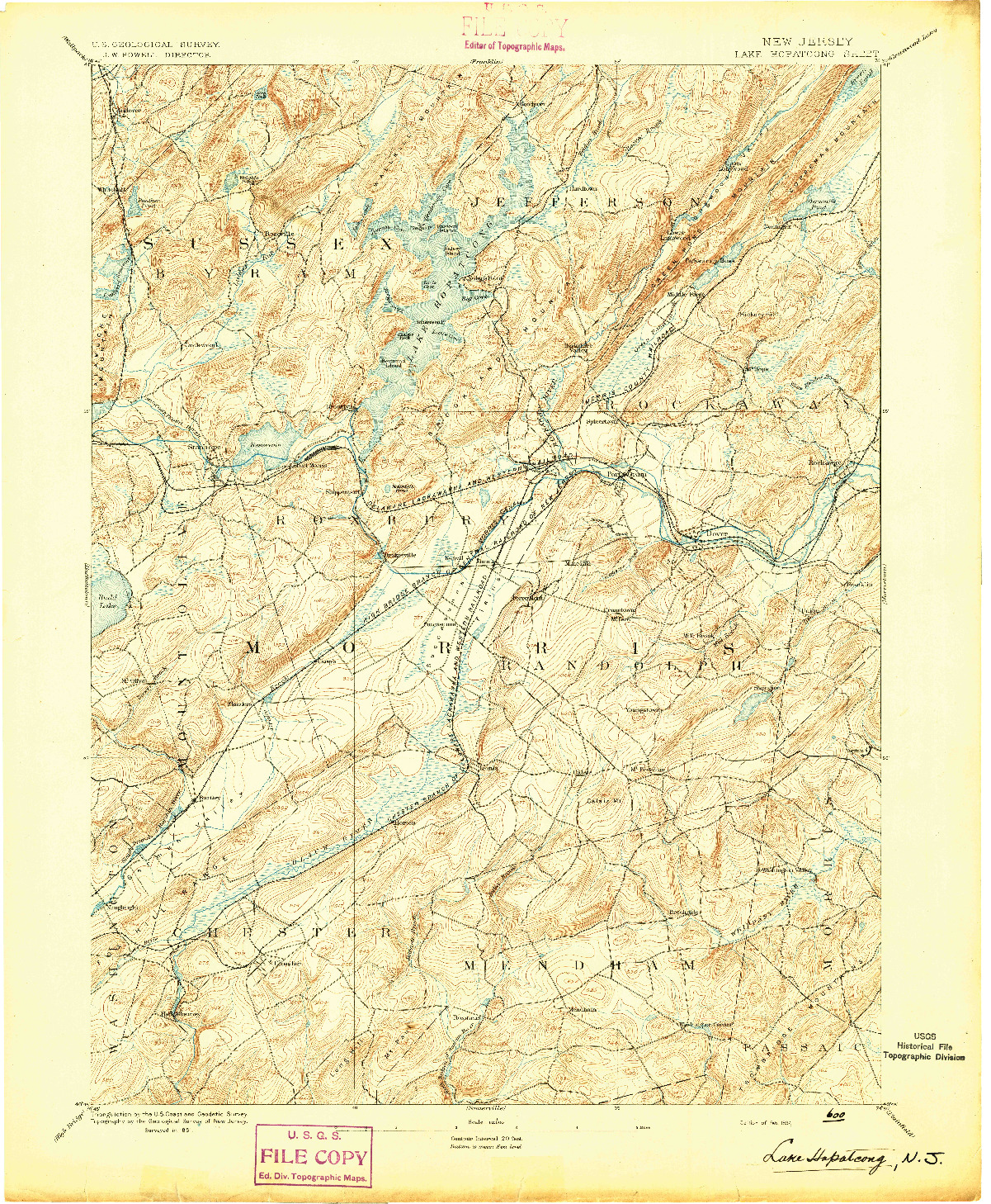 USGS 1:62500-SCALE QUADRANGLE FOR LAKE HOPATCONG, NJ 1894