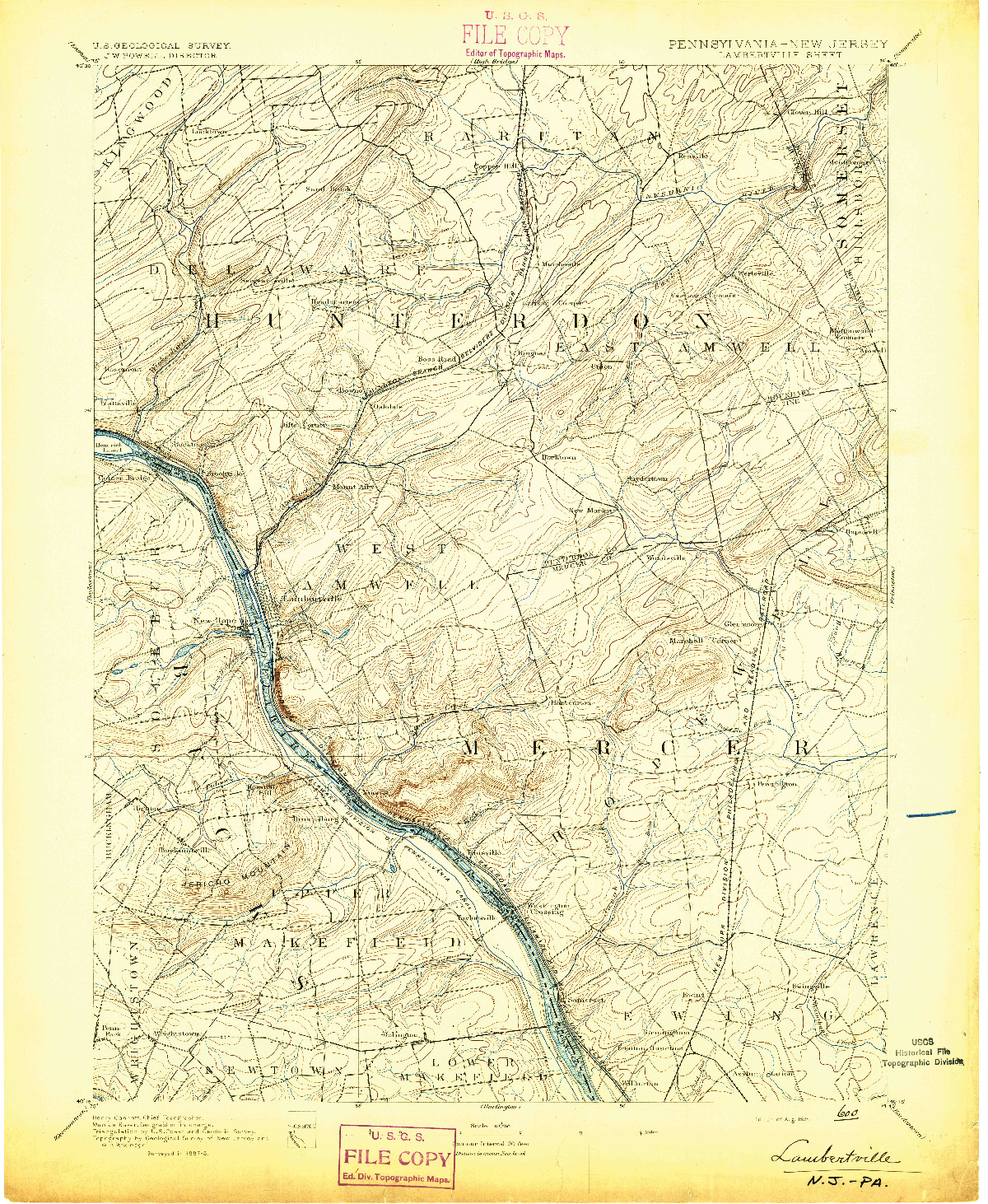 USGS 1:62500-SCALE QUADRANGLE FOR LAMBERTVILLE, NJ 1894