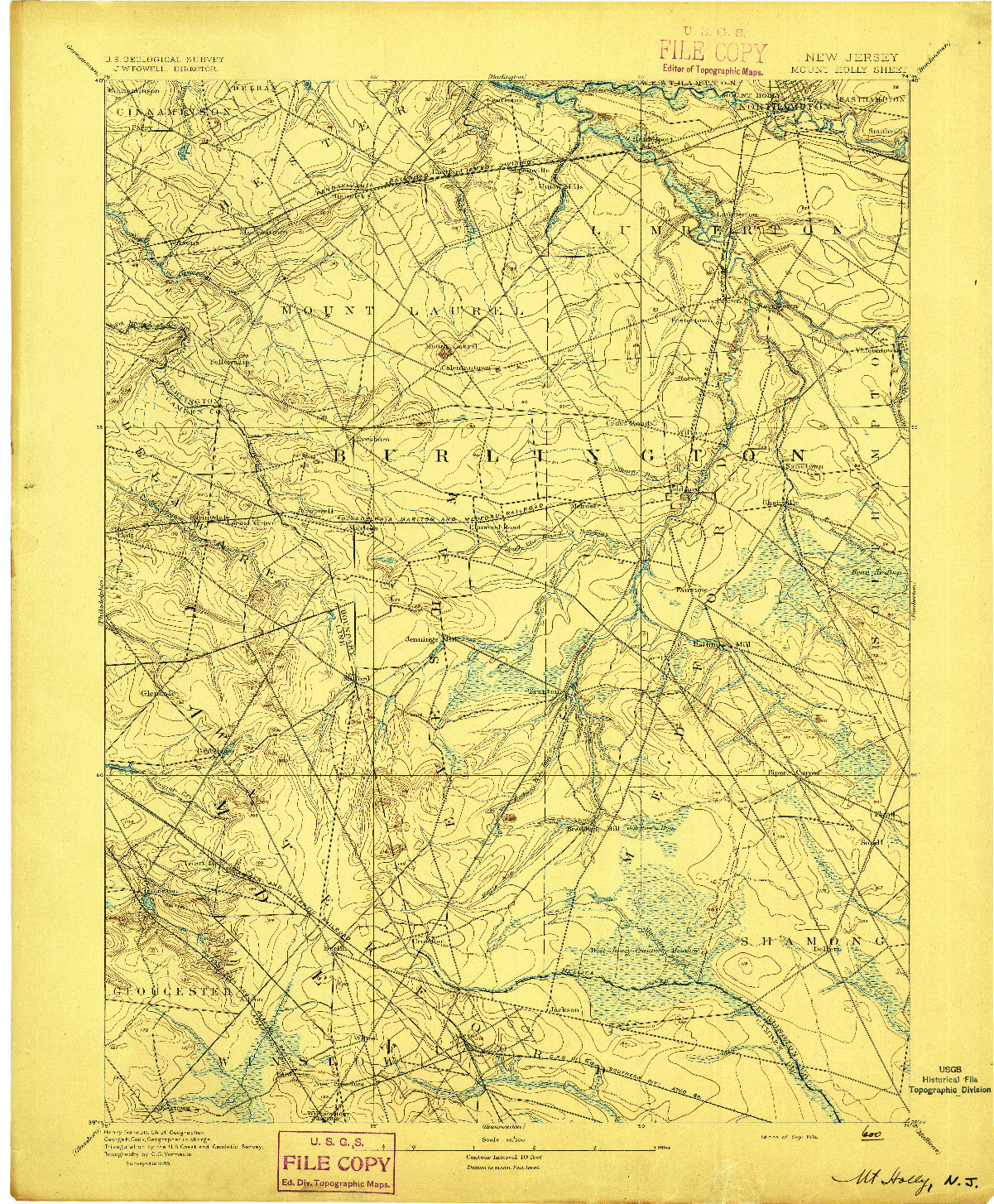 USGS 1:62500-SCALE QUADRANGLE FOR MOUNT HOLLY, NJ 1894