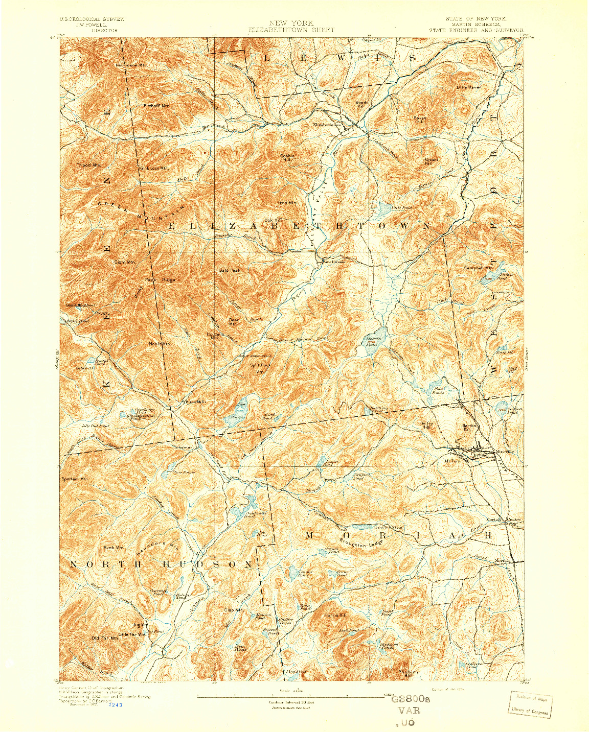 USGS 1:62500-SCALE QUADRANGLE FOR ELIZABETHTOWN, NY 1894
