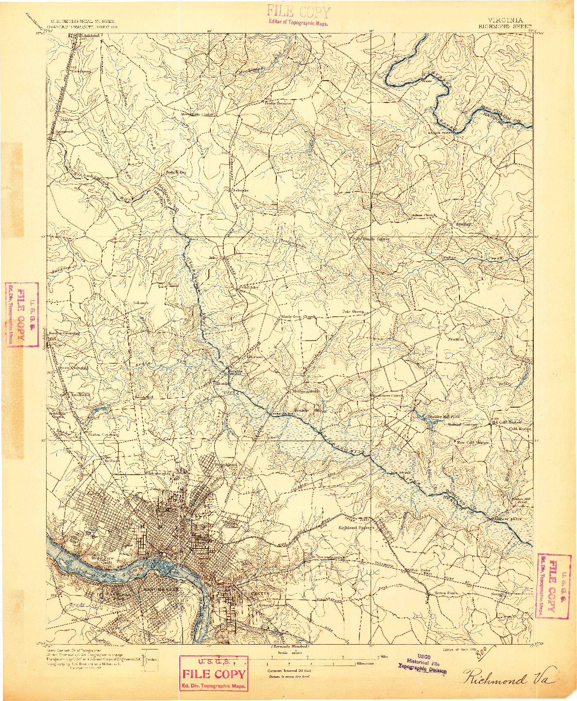 USGS 1:62500-SCALE QUADRANGLE FOR RICHMOND, VA 1895