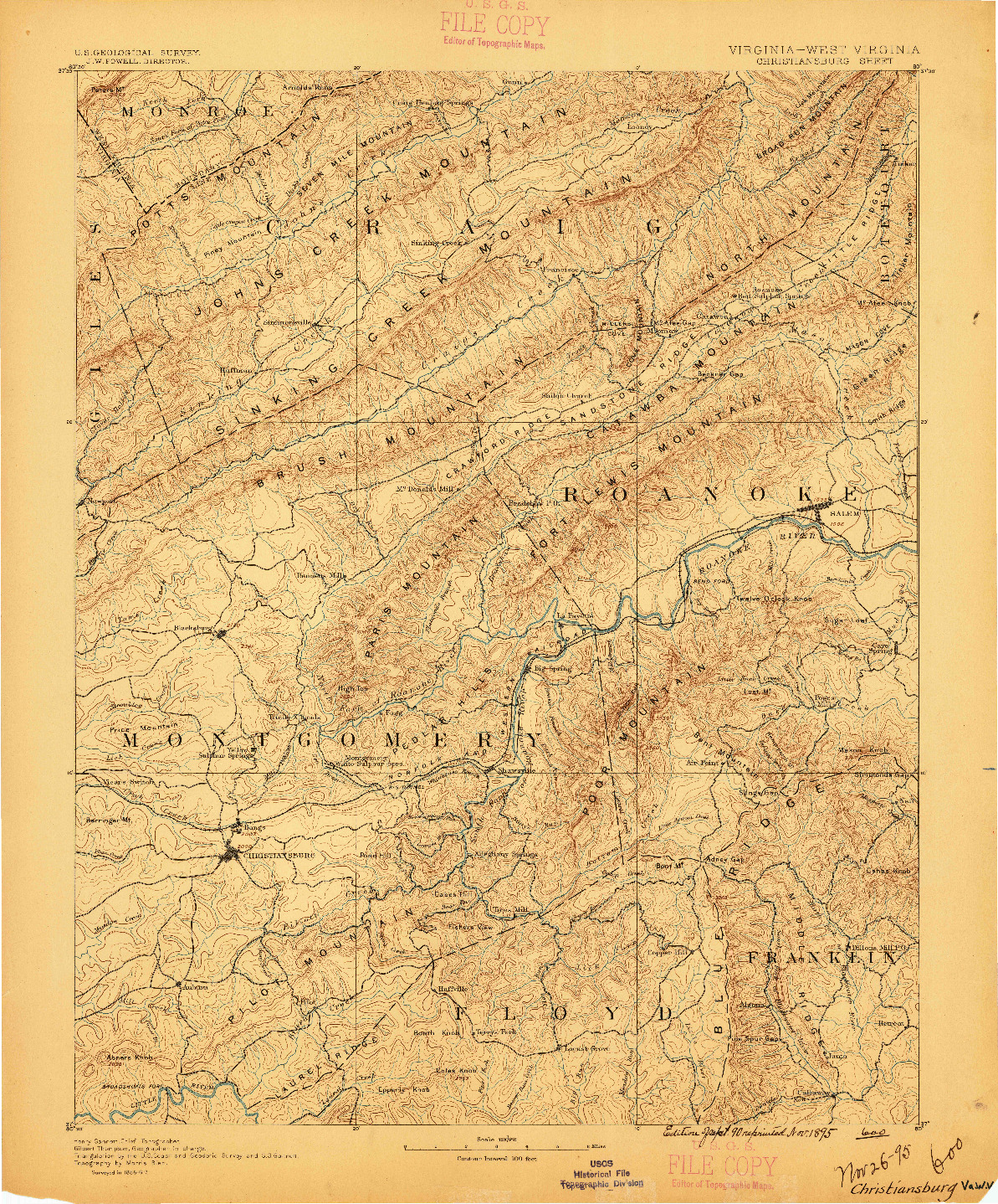 USGS 1:125000-SCALE QUADRANGLE FOR CHRISTIANSBURG, VA 1890