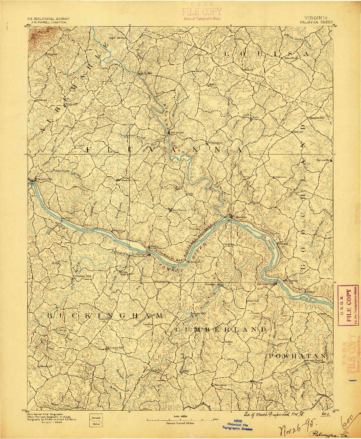 USGS 1:125000-SCALE QUADRANGLE FOR PALMYRA, VA 1895