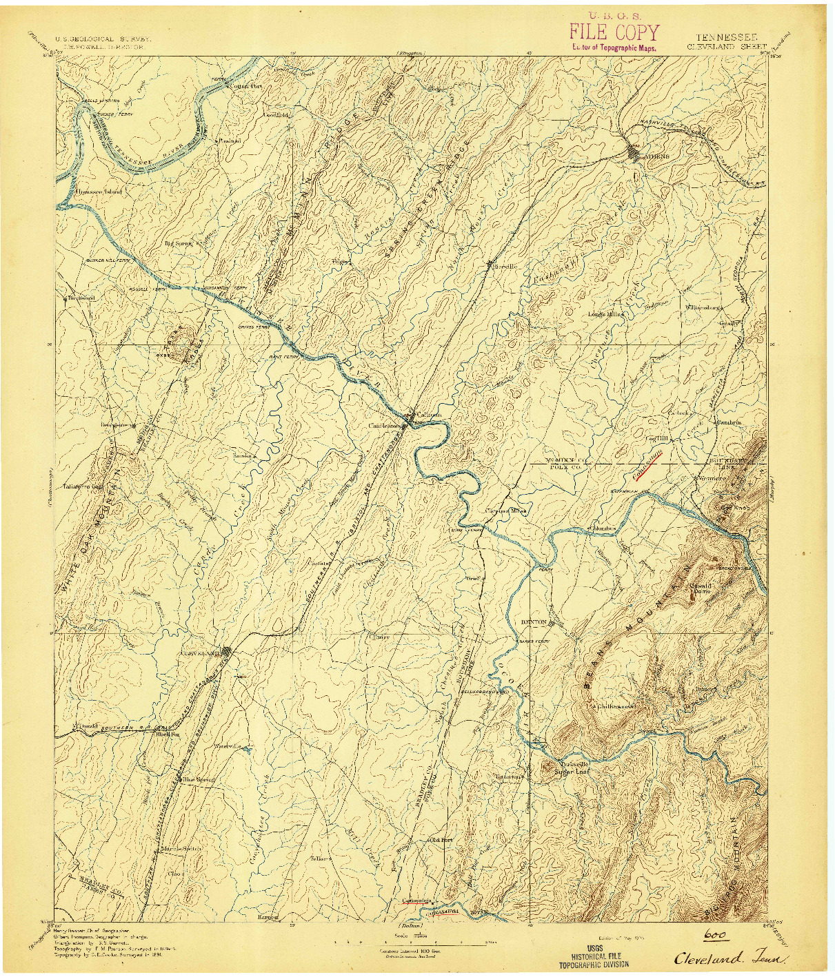 USGS 1:125000-SCALE QUADRANGLE FOR CLEVELAND, TN 1895