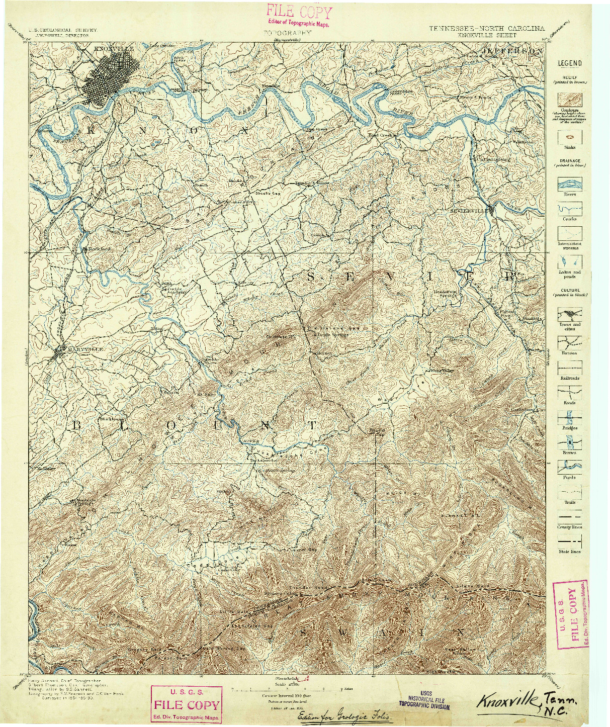 USGS 1:125000-SCALE QUADRANGLE FOR KNOXVILLE, TN 1895
