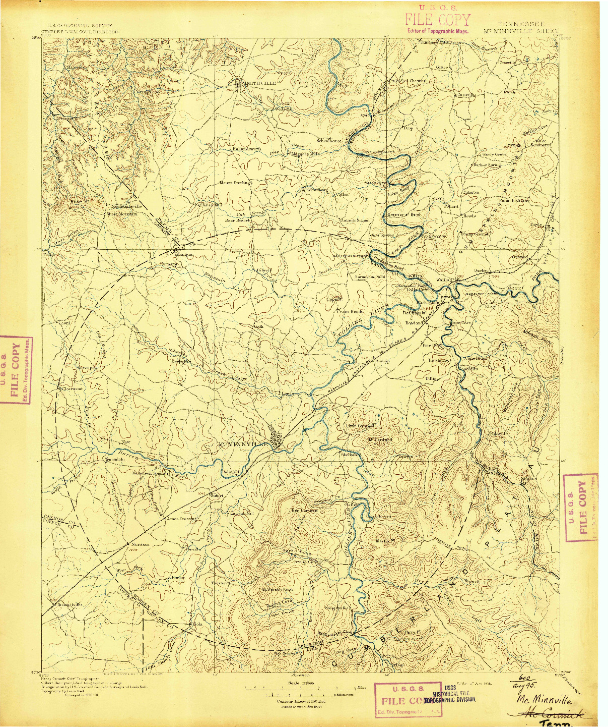 USGS 1:125000-SCALE QUADRANGLE FOR MC MINNVILLE, TN 1895