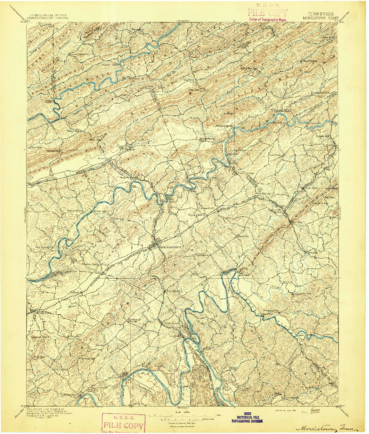 USGS 1:125000-SCALE QUADRANGLE FOR MORRISTOWN, TN 1895