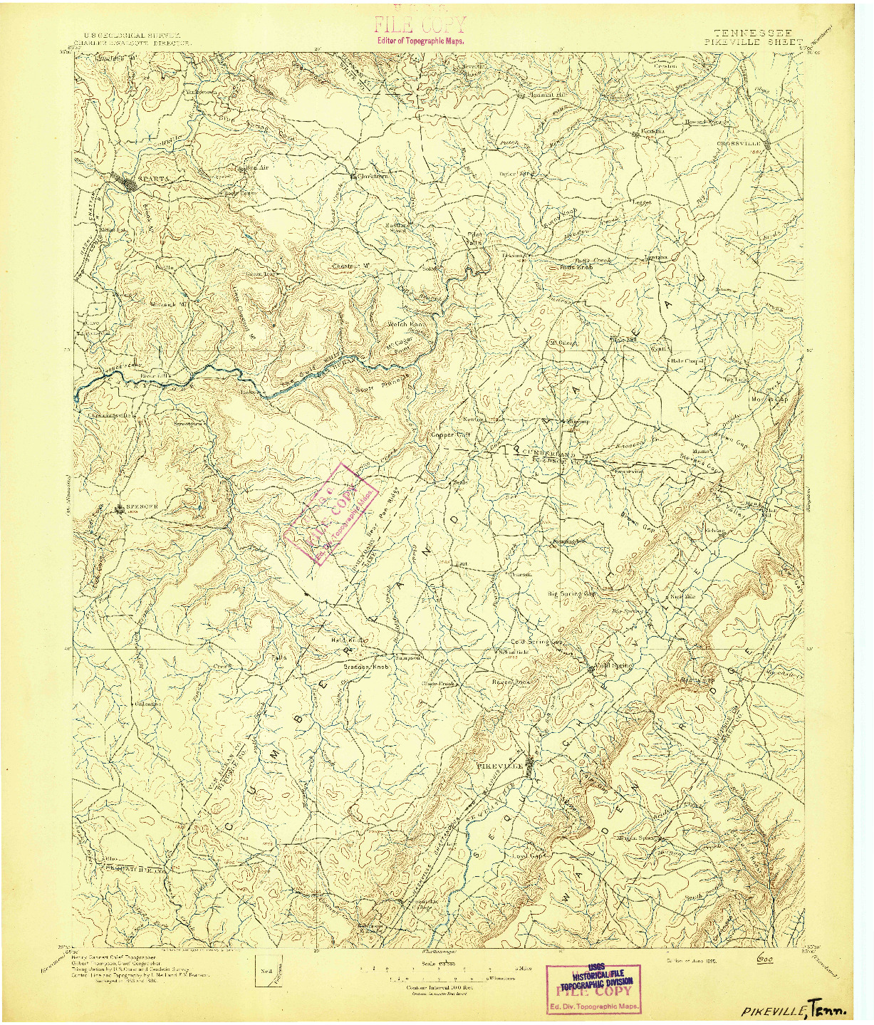 USGS 1:125000-SCALE QUADRANGLE FOR PIKEVILLE, TN 1895