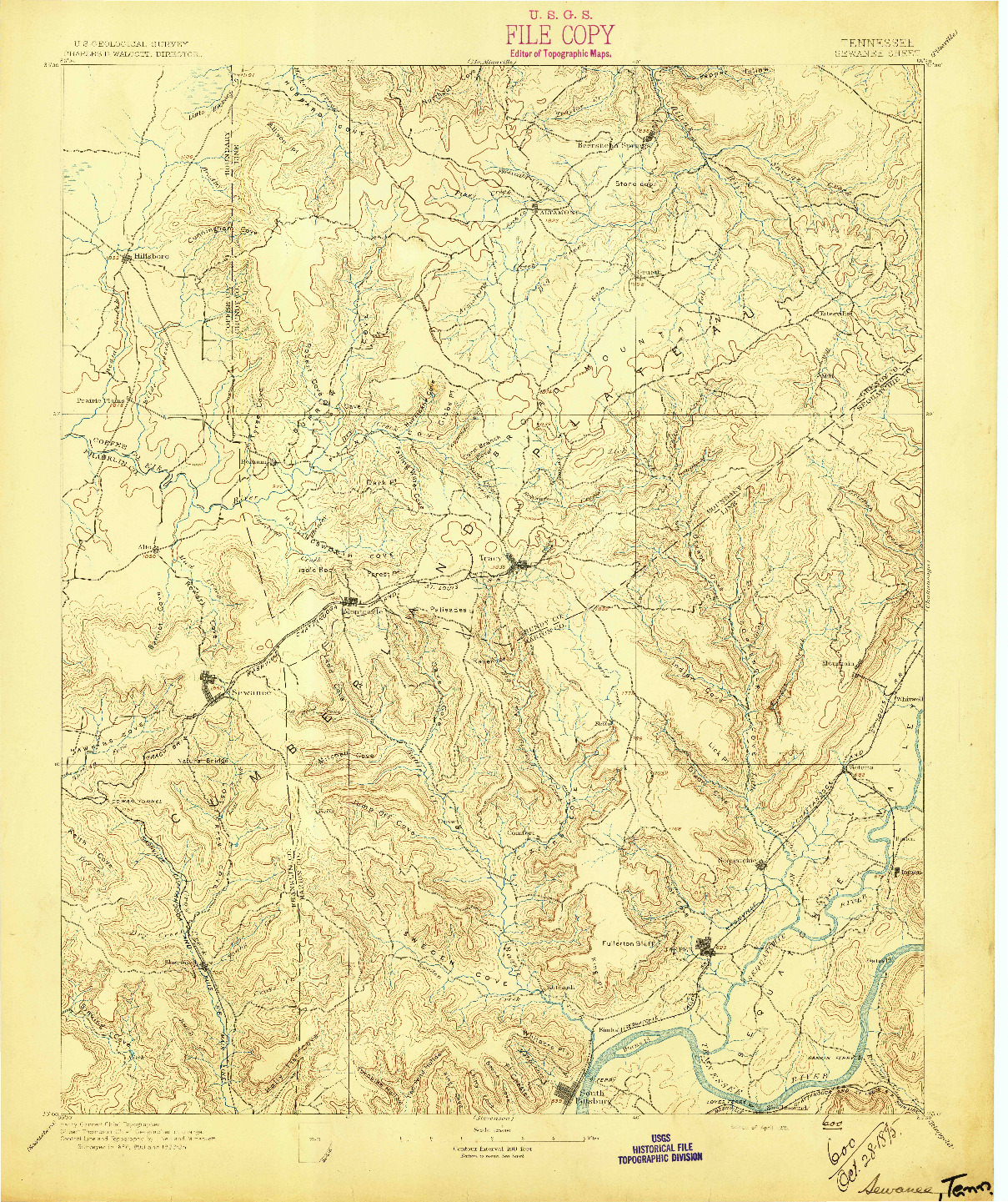 USGS 1:125000-SCALE QUADRANGLE FOR SEWANEE, TN 1895