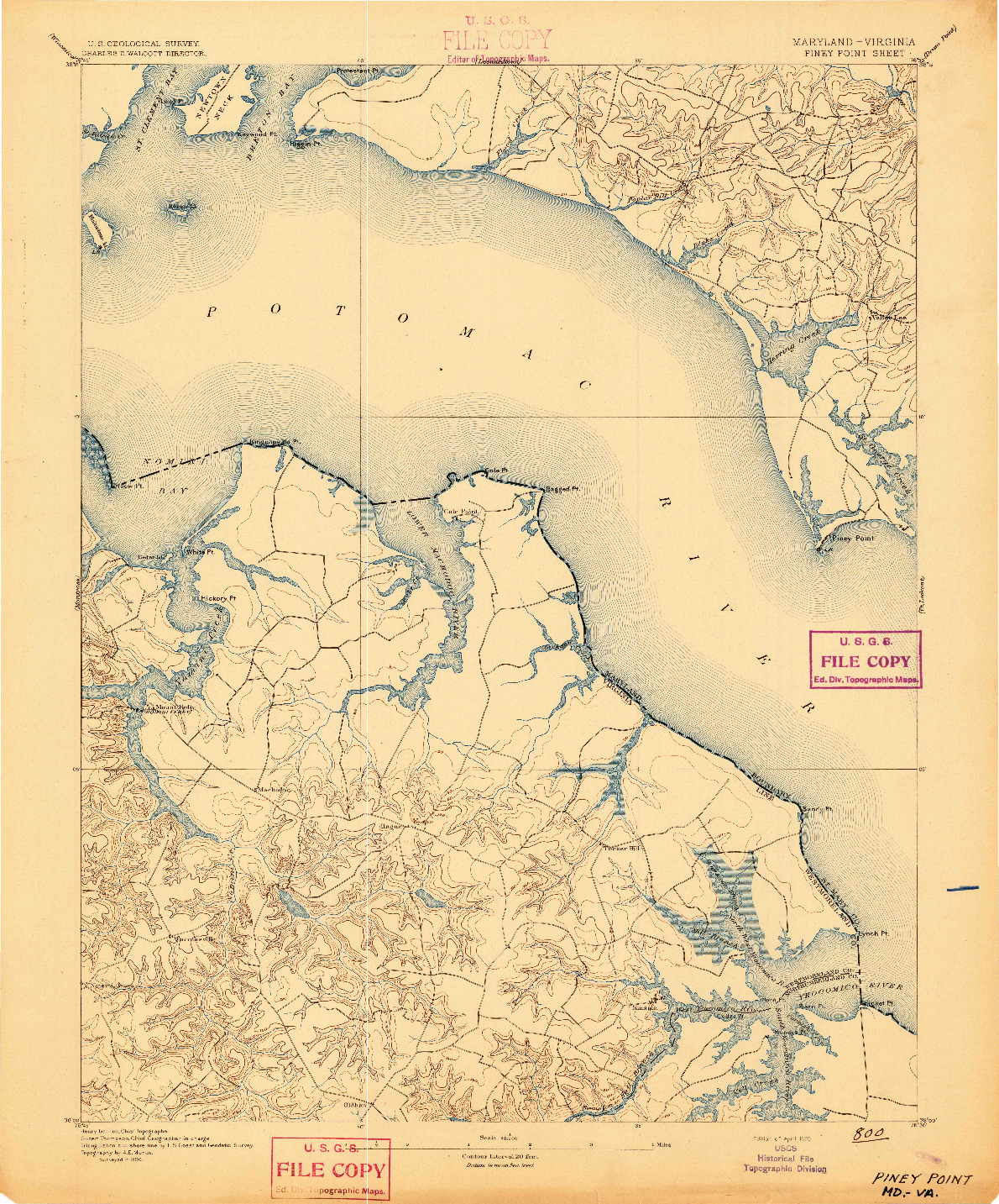 USGS 1:62500-SCALE QUADRANGLE FOR PINEY POINT, MD 1895