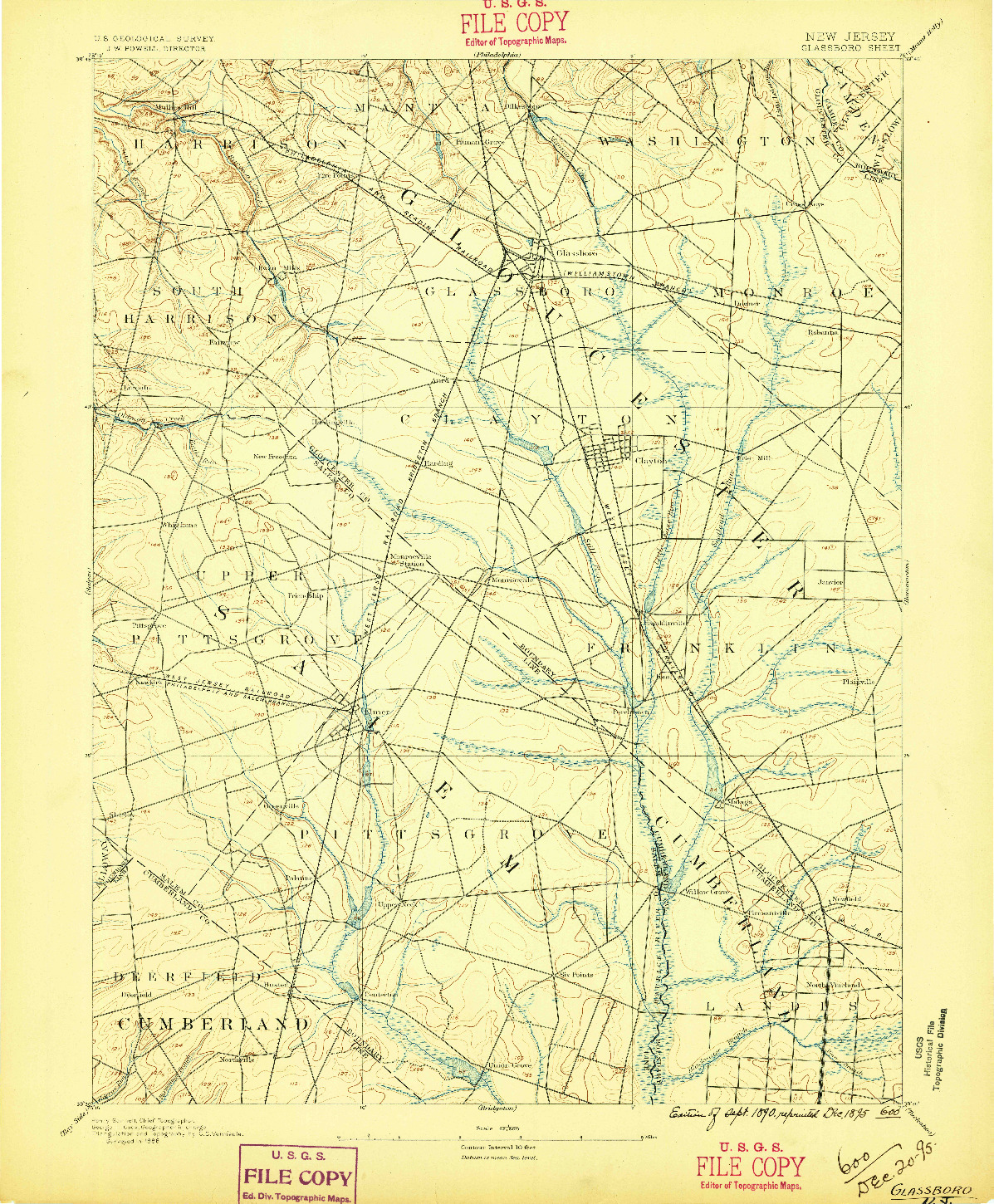 USGS 1:62500-SCALE QUADRANGLE FOR GLASSBORO, NJ 1890