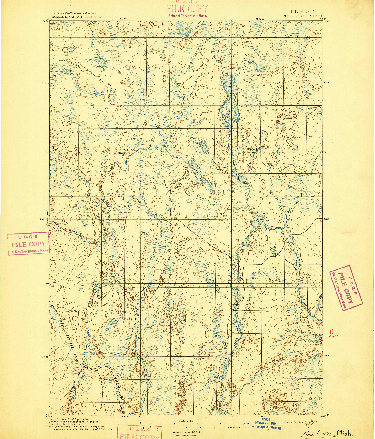 USGS 1:62500-SCALE QUADRANGLE FOR NED LAKE, MI 1895