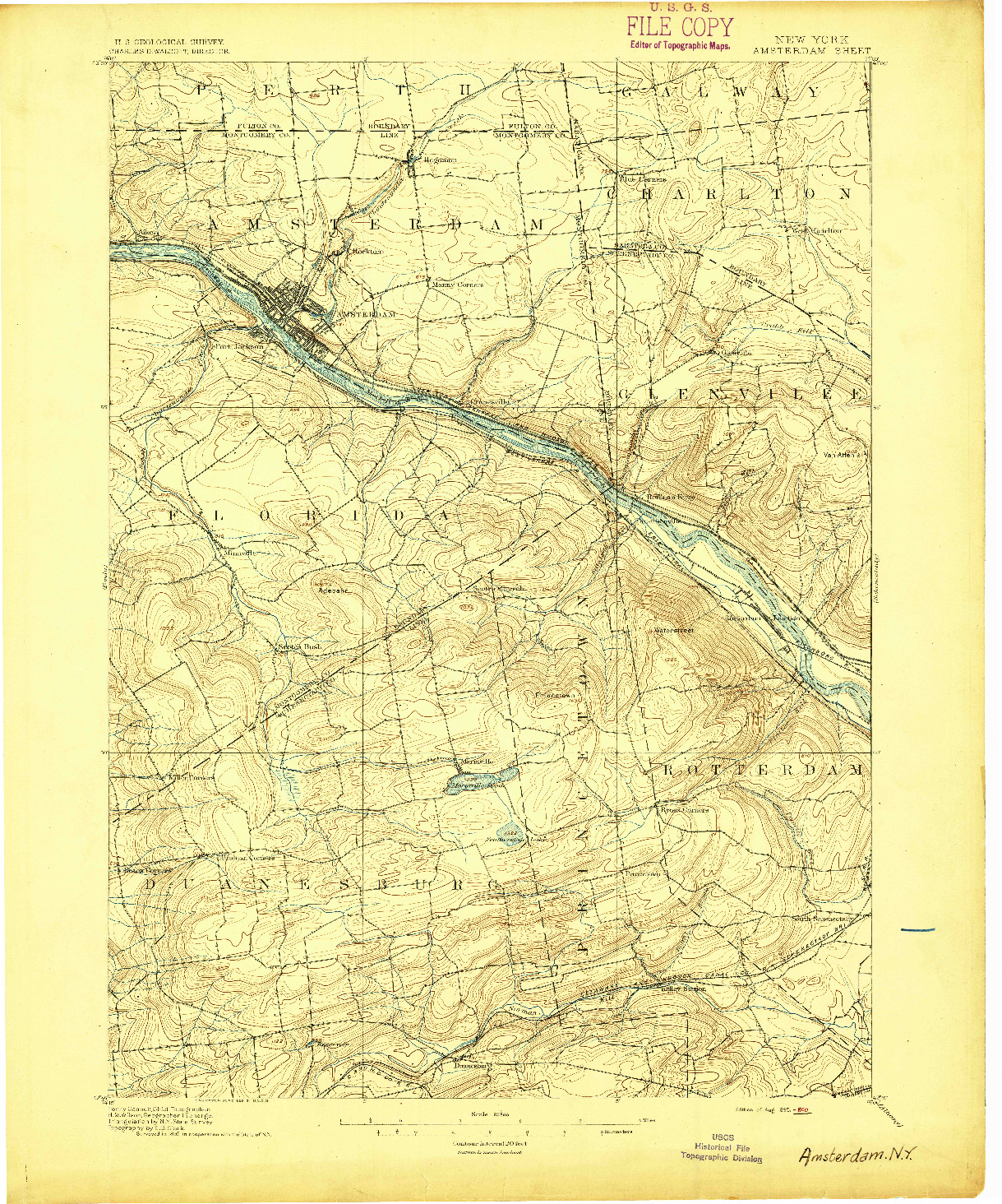 USGS 1:62500-SCALE QUADRANGLE FOR AMSTERDAM, NY 1895