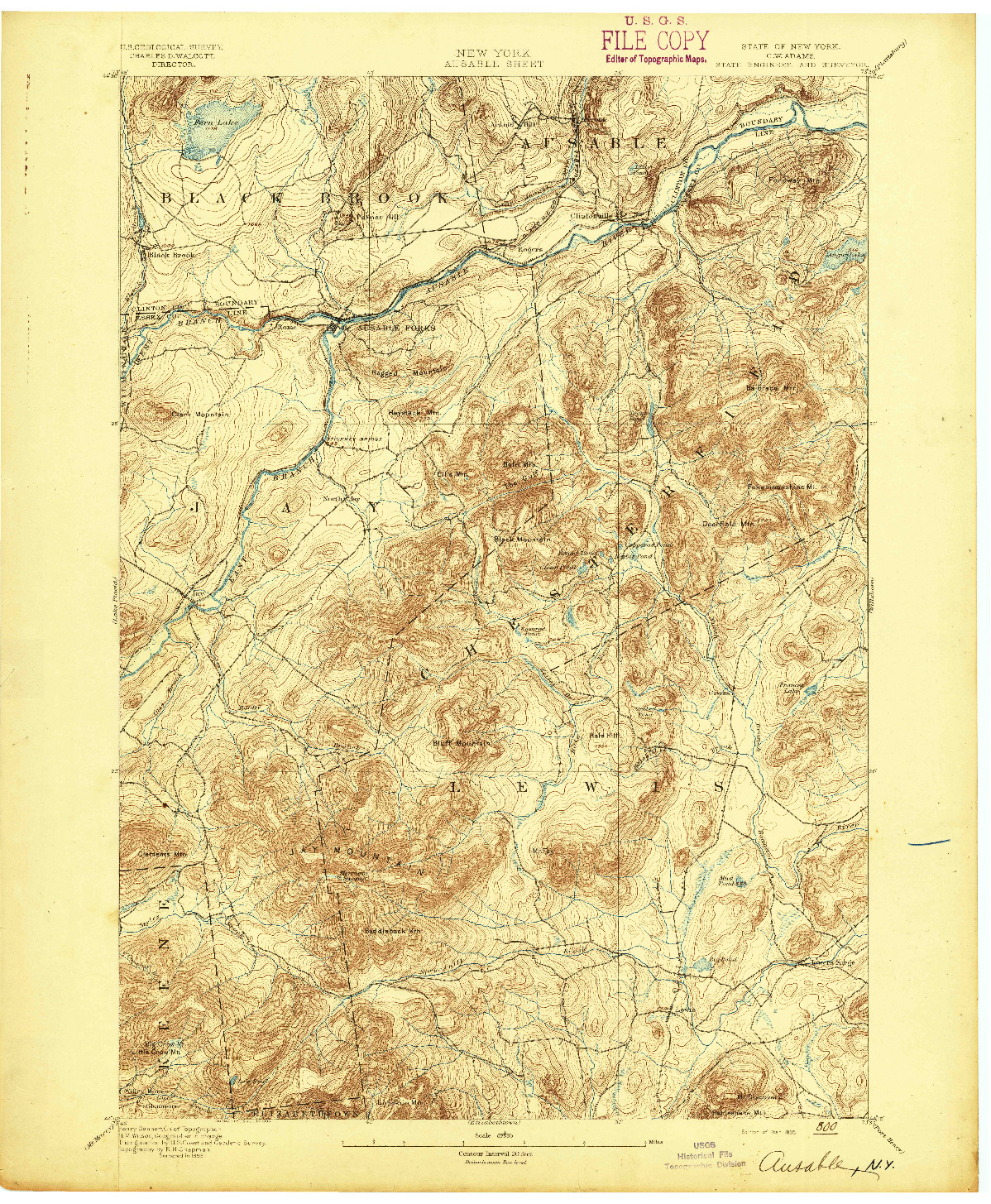 USGS 1:62500-SCALE QUADRANGLE FOR AUSABLE, NY 1895