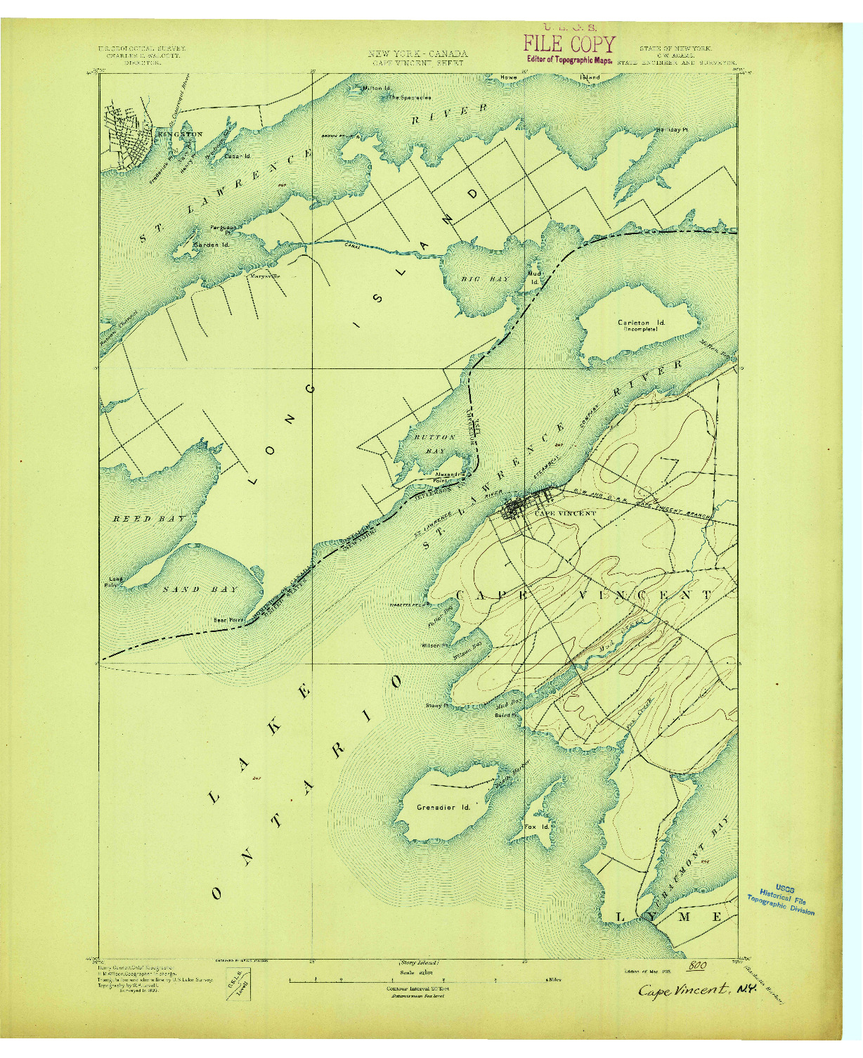 USGS 1:62500-SCALE QUADRANGLE FOR CAPE VINCENT, NY 1895