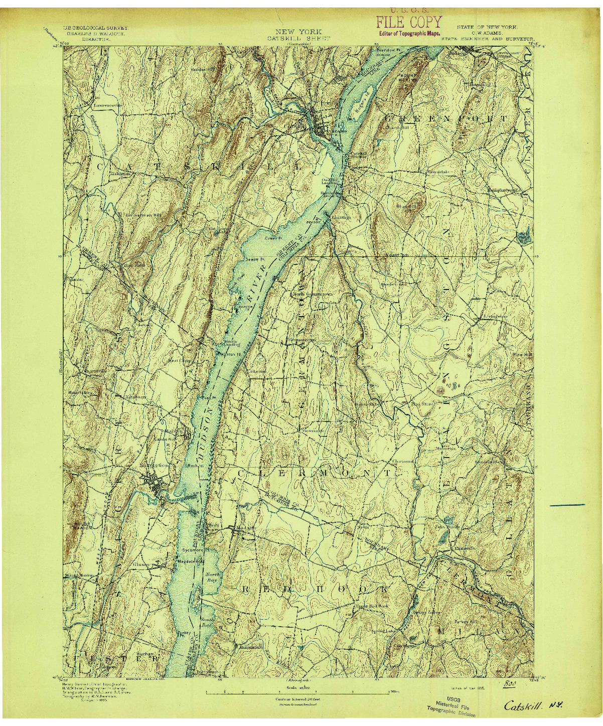 USGS 1:62500-SCALE QUADRANGLE FOR CATSKILL, NY 1895