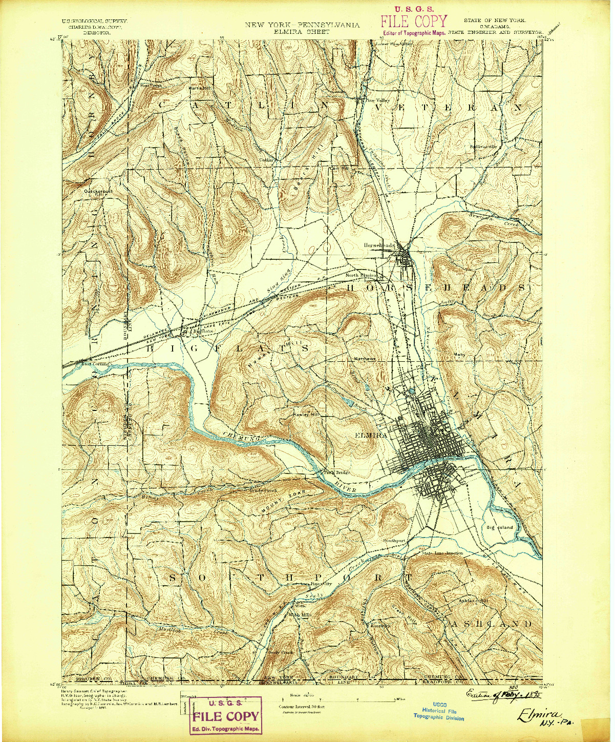 USGS 1:62500-SCALE QUADRANGLE FOR ELMIRA, NY 1895