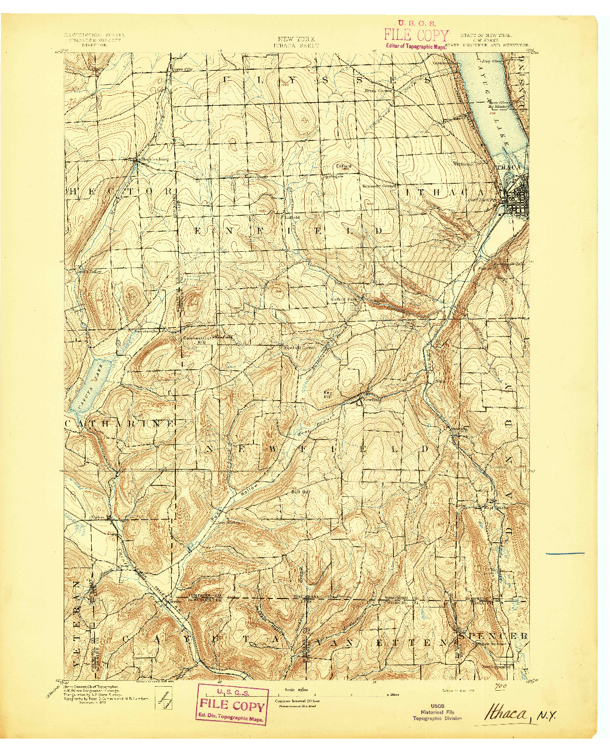 USGS 1:62500-SCALE QUADRANGLE FOR ITHACA, NY 1895