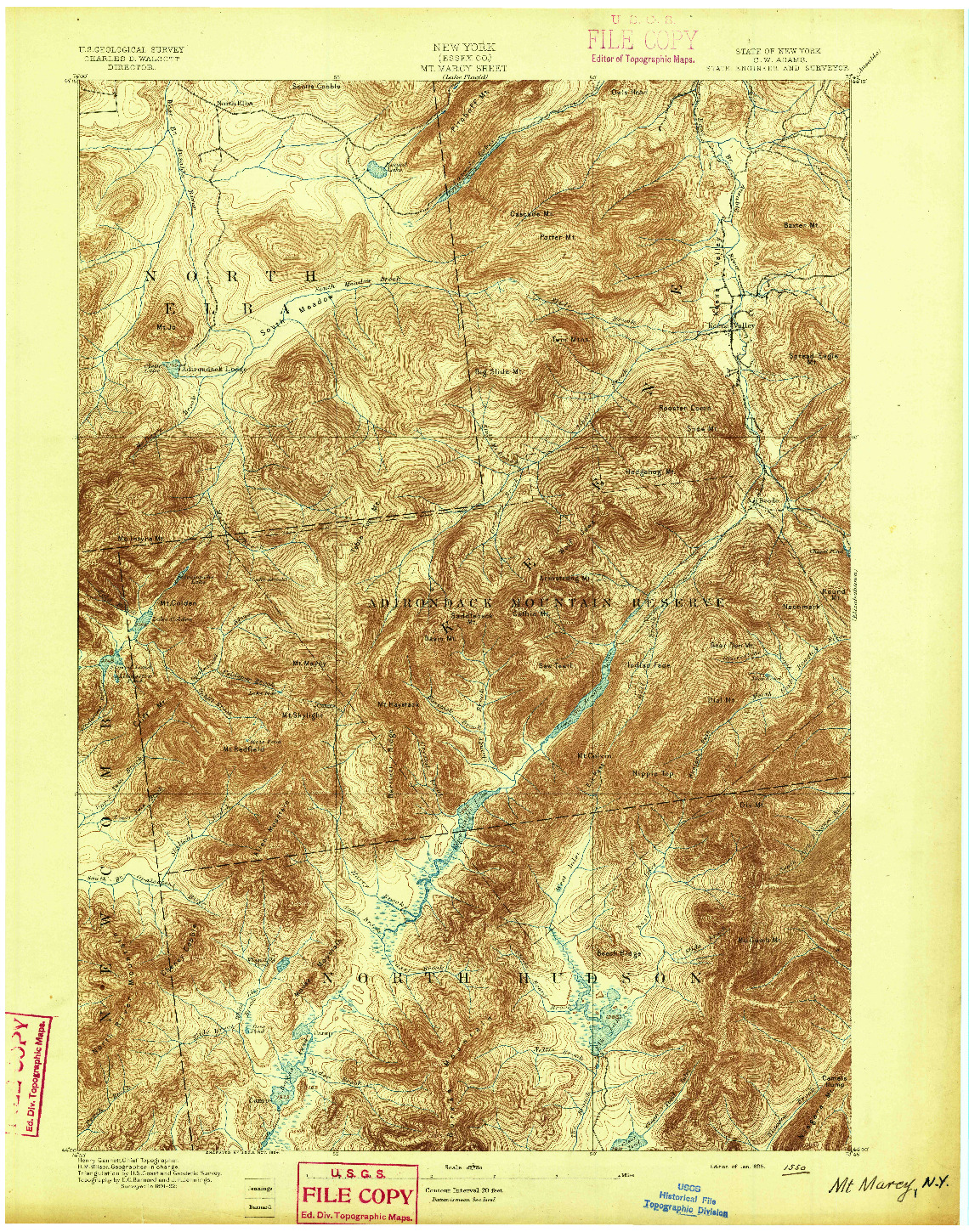 USGS 1:62500-SCALE QUADRANGLE FOR MT. MARCY, NY 1895