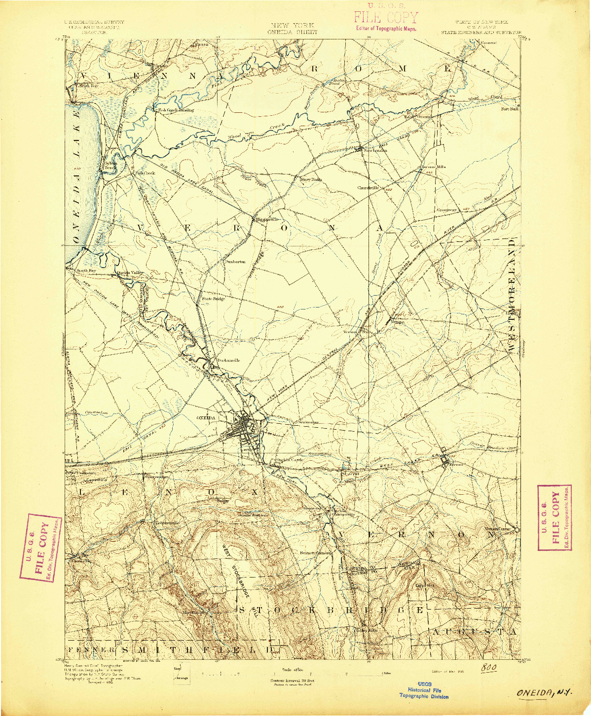 USGS 1:62500-SCALE QUADRANGLE FOR ONEIDA, NY 1895